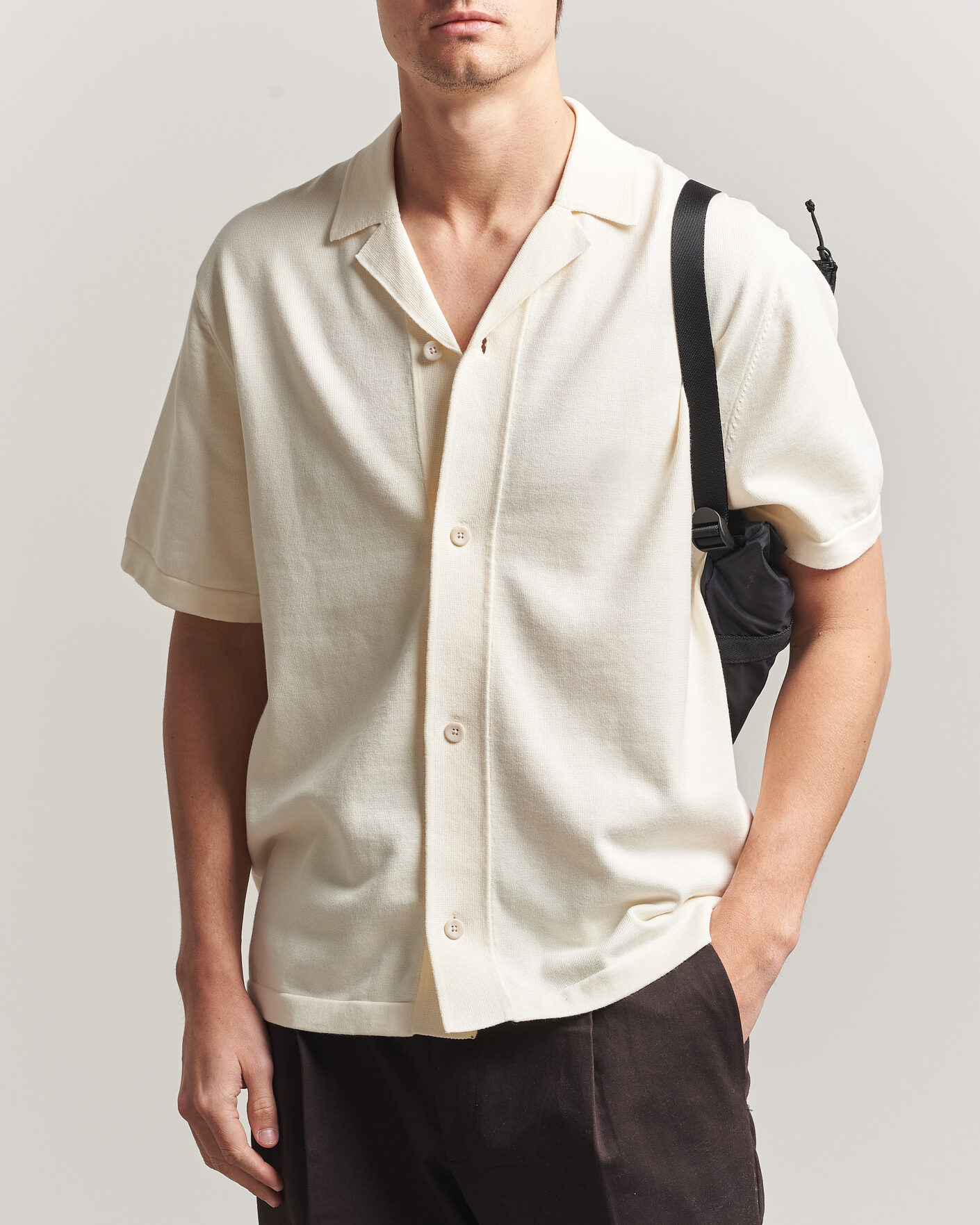 Uomini | Camicie | LES DEUX | Bouquet Knitted Short Sleeve Shirt Eggnog White