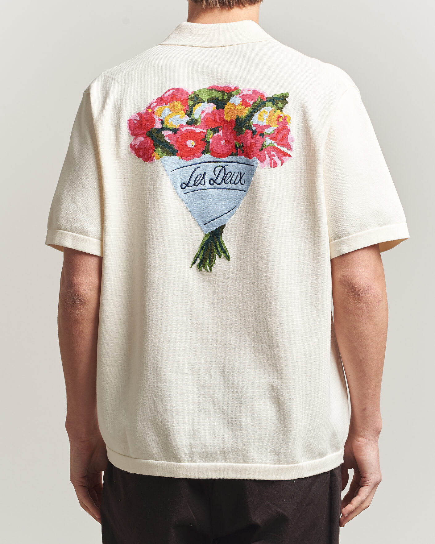 Uomini | Camicie | LES DEUX | Bouquet Knitted Short Sleeve Shirt Eggnog White