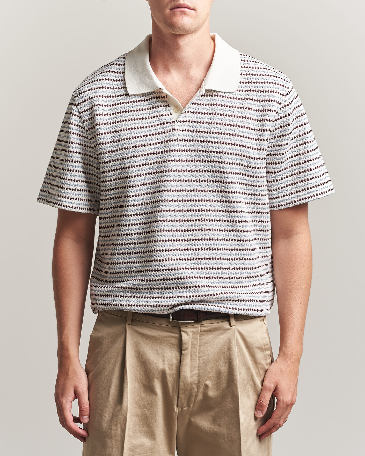 Uomini | Polo | LES DEUX | Knitted Stripe Polo Eggnog White