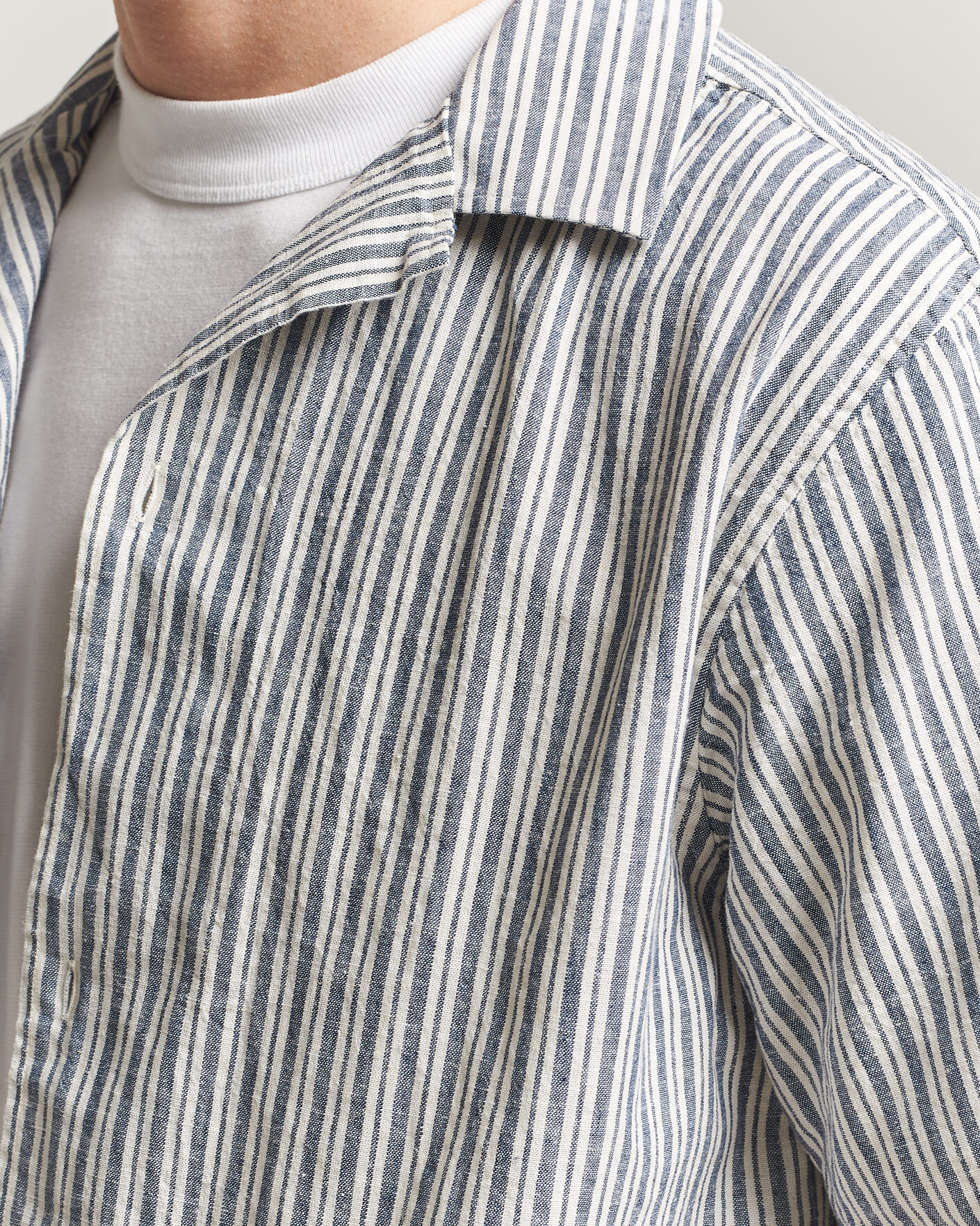 Uomini | Camicie | LES DEUX | Stripe Cotton/Linen Short Sleeve Shirt Dark Blue