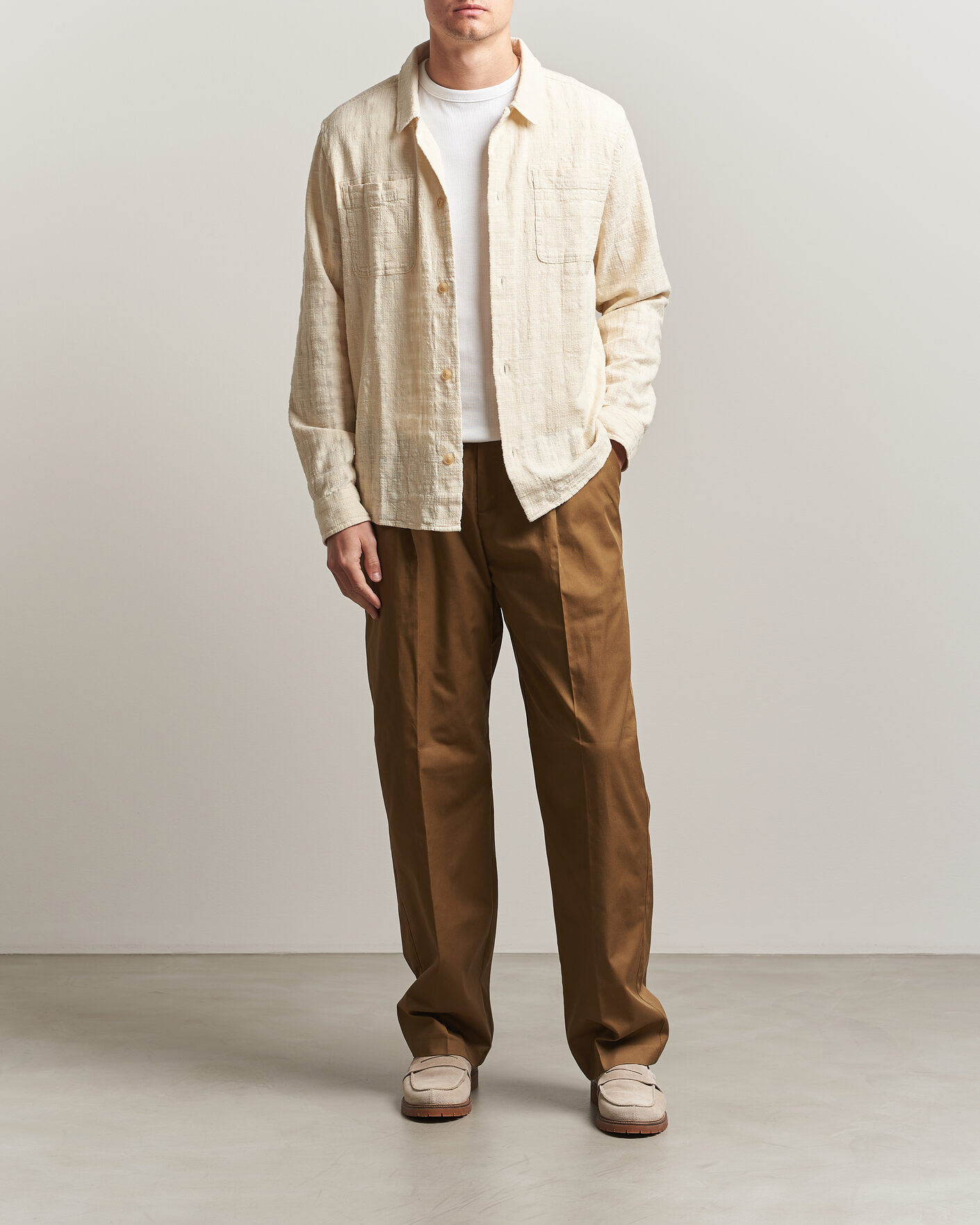 Uomini | Camicie | LES DEUX | Textured Slub Overshirt Ivory