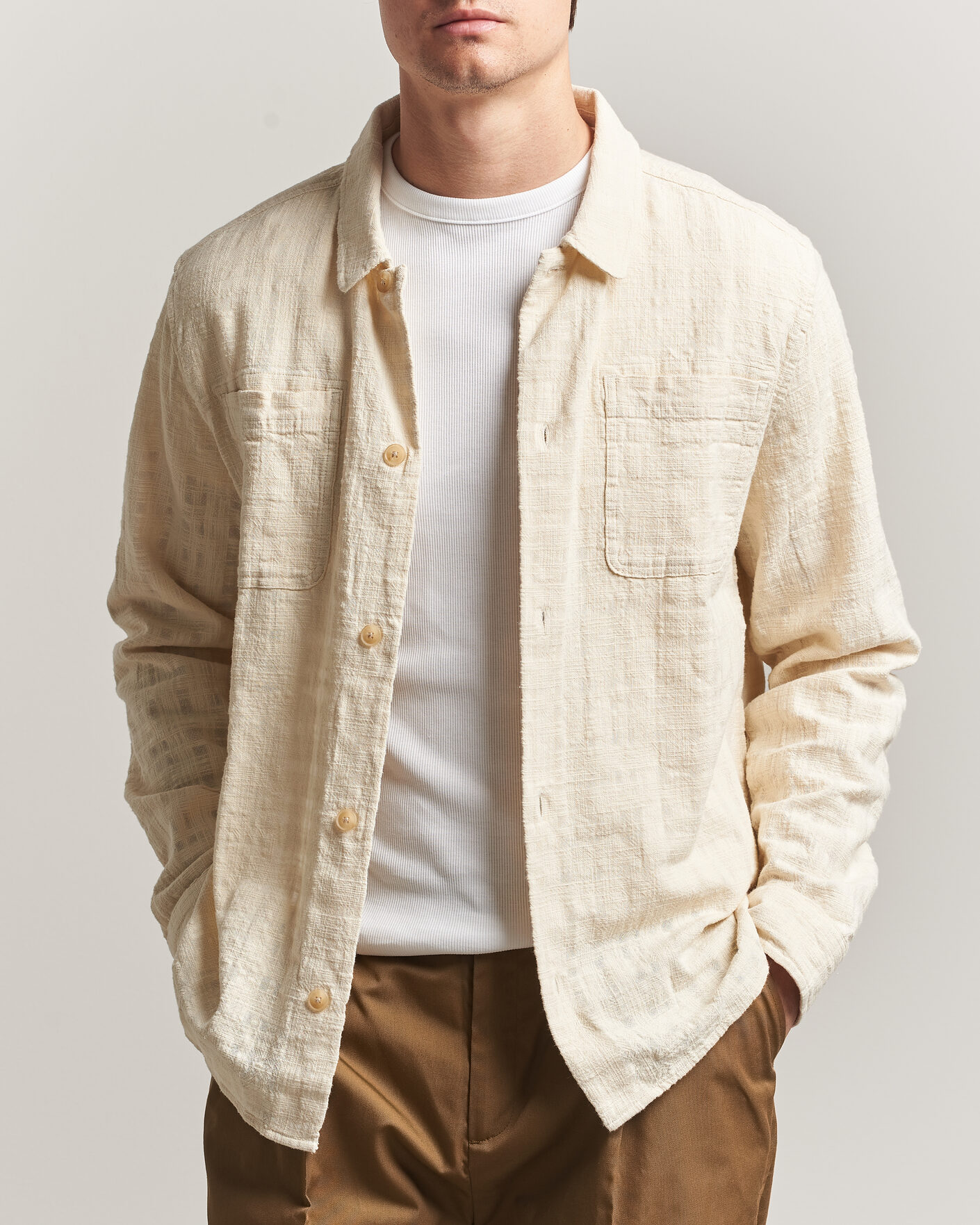 Uomini | Camicie | LES DEUX | Textured Slub Overshirt Ivory