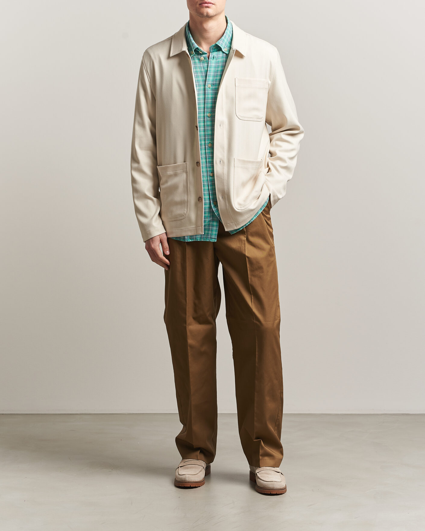 Uomini | Camicie | LES DEUX | Herringbone Overshirt Ivory