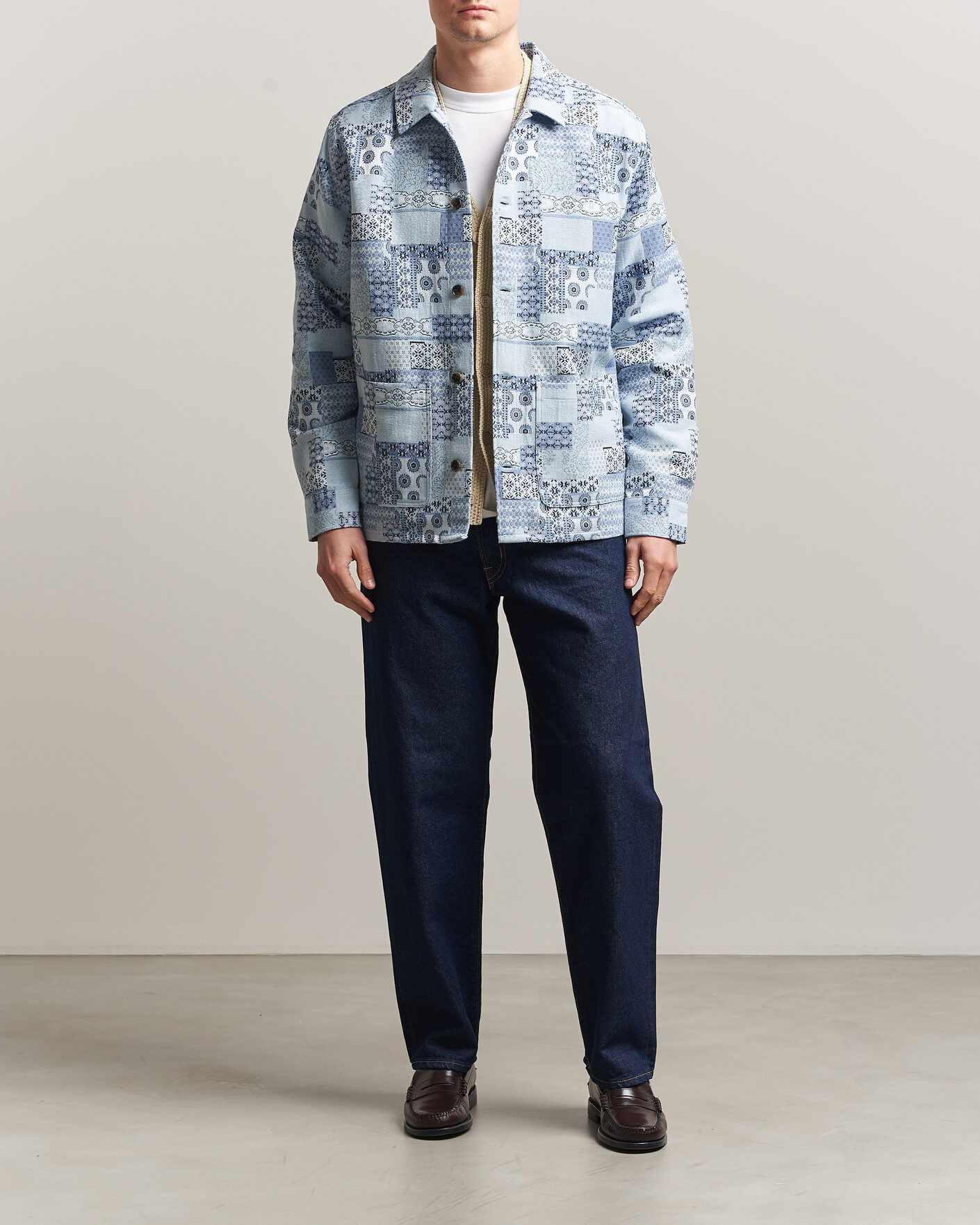 Uomini | Camicie | LES DEUX | Patchwork Jacquard Overshirt Skyway Blue