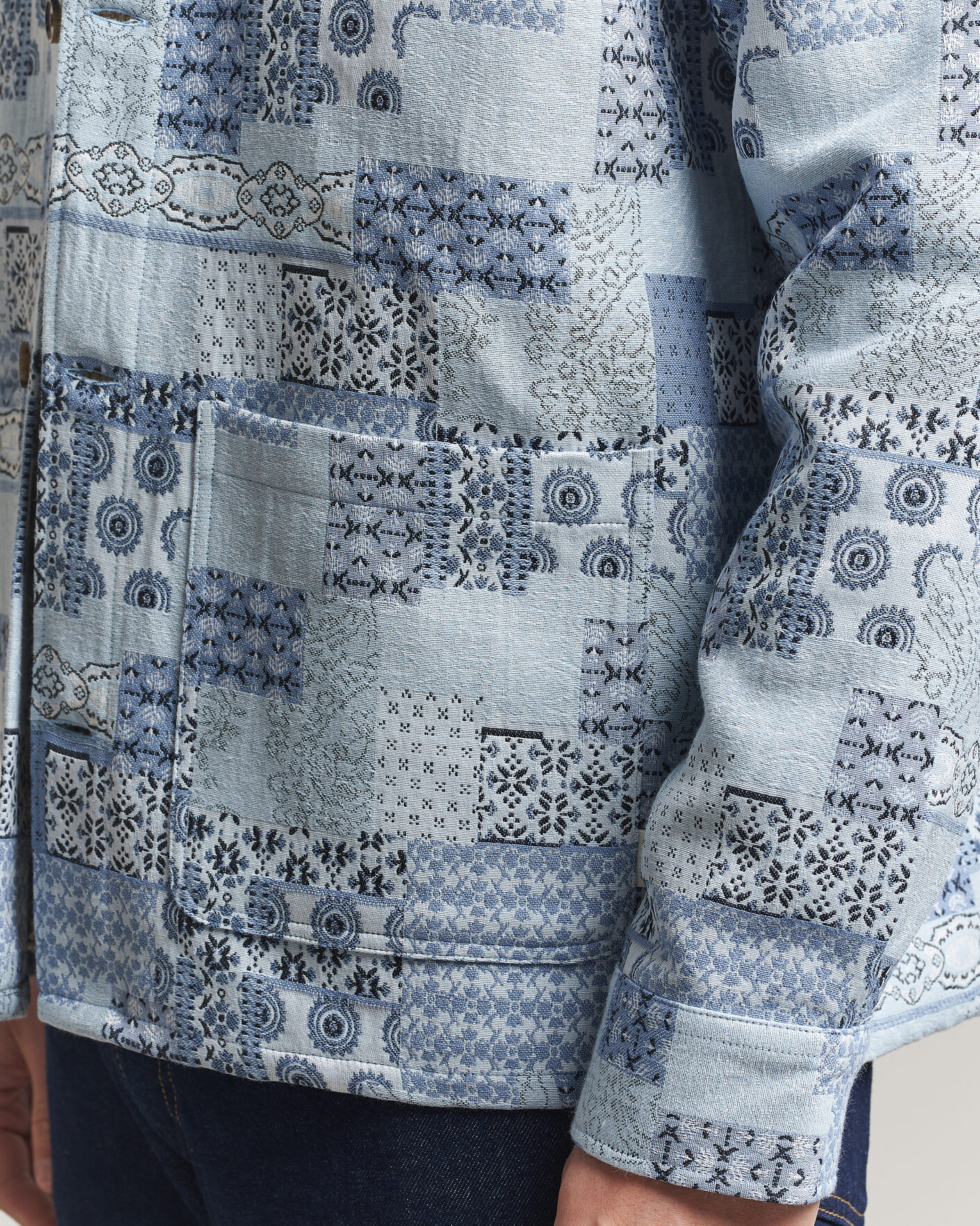 Uomini | Camicie | LES DEUX | Patchwork Jacquard Overshirt Skyway Blue