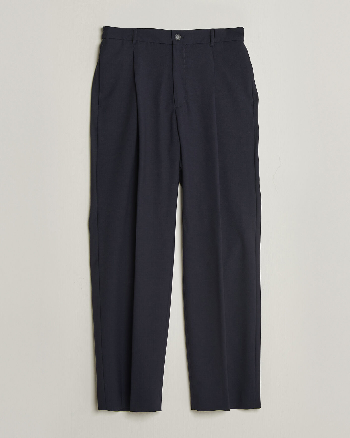 Uomini | Pantaloni | BOSS BLACK | Pat Pleated Wool Trousers Dark Blue