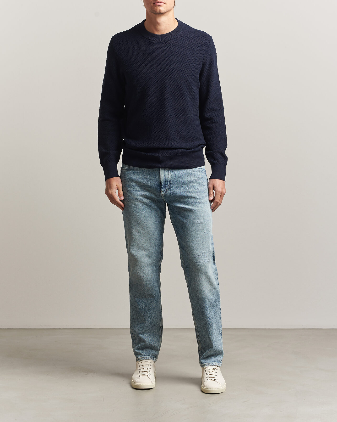 Uomini | Maglieria | BOSS BLACK | Lofranco Structured Knitted Sweater Dark Blue
