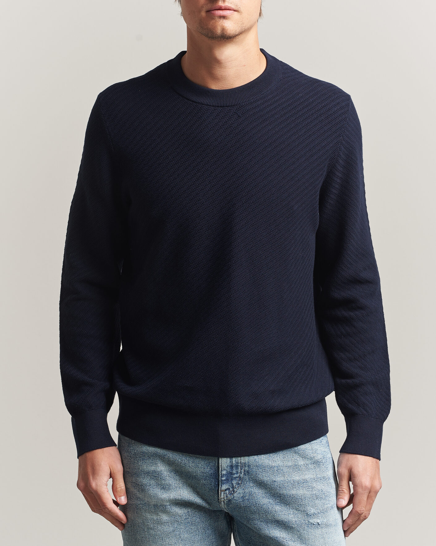 Uomini | Maglieria | BOSS BLACK | Lofranco Structured Knitted Sweater Dark Blue