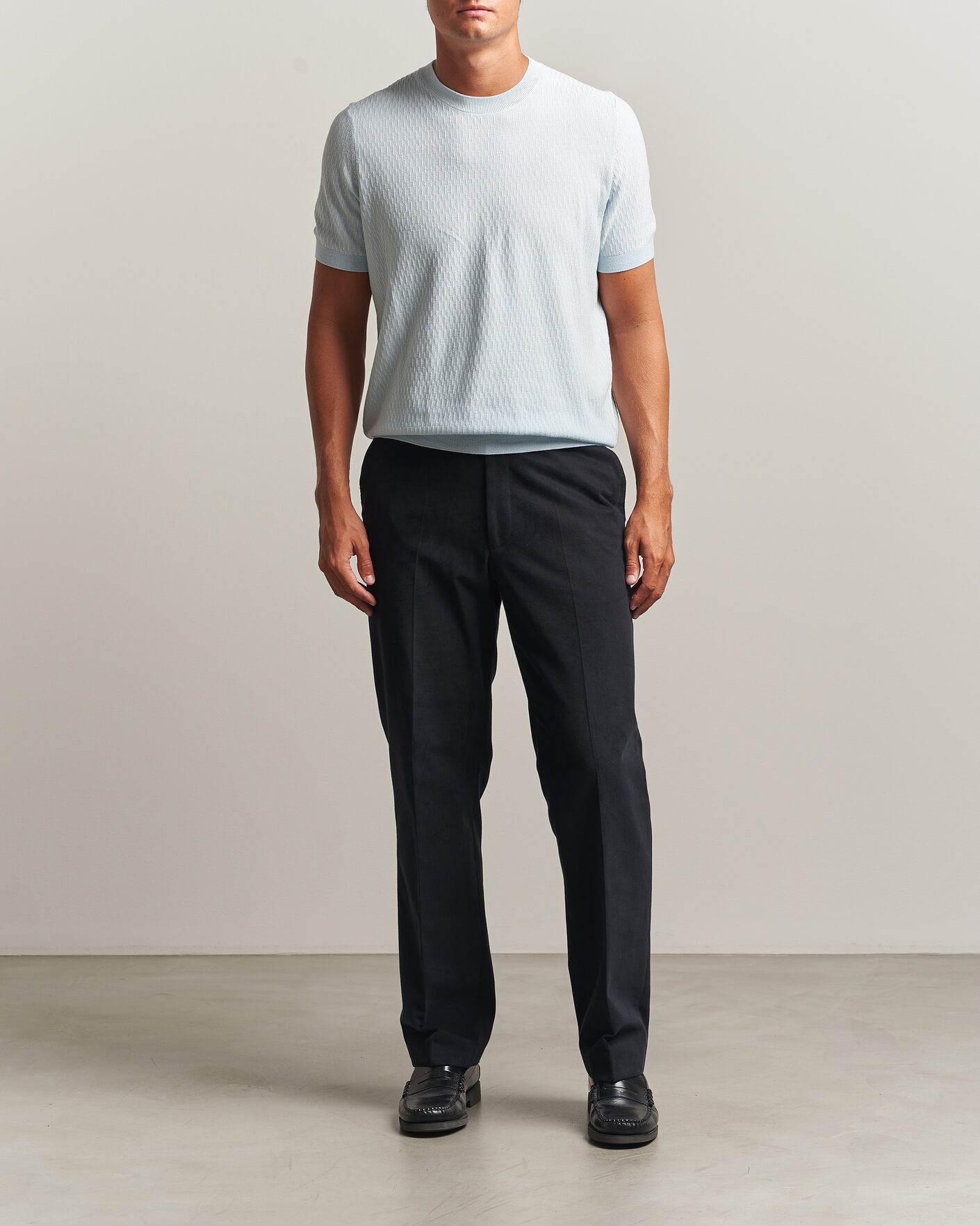 Uomini | T-shirt | BOSS BLACK | Laruso Structured Knitted T-Shirt Open Blue