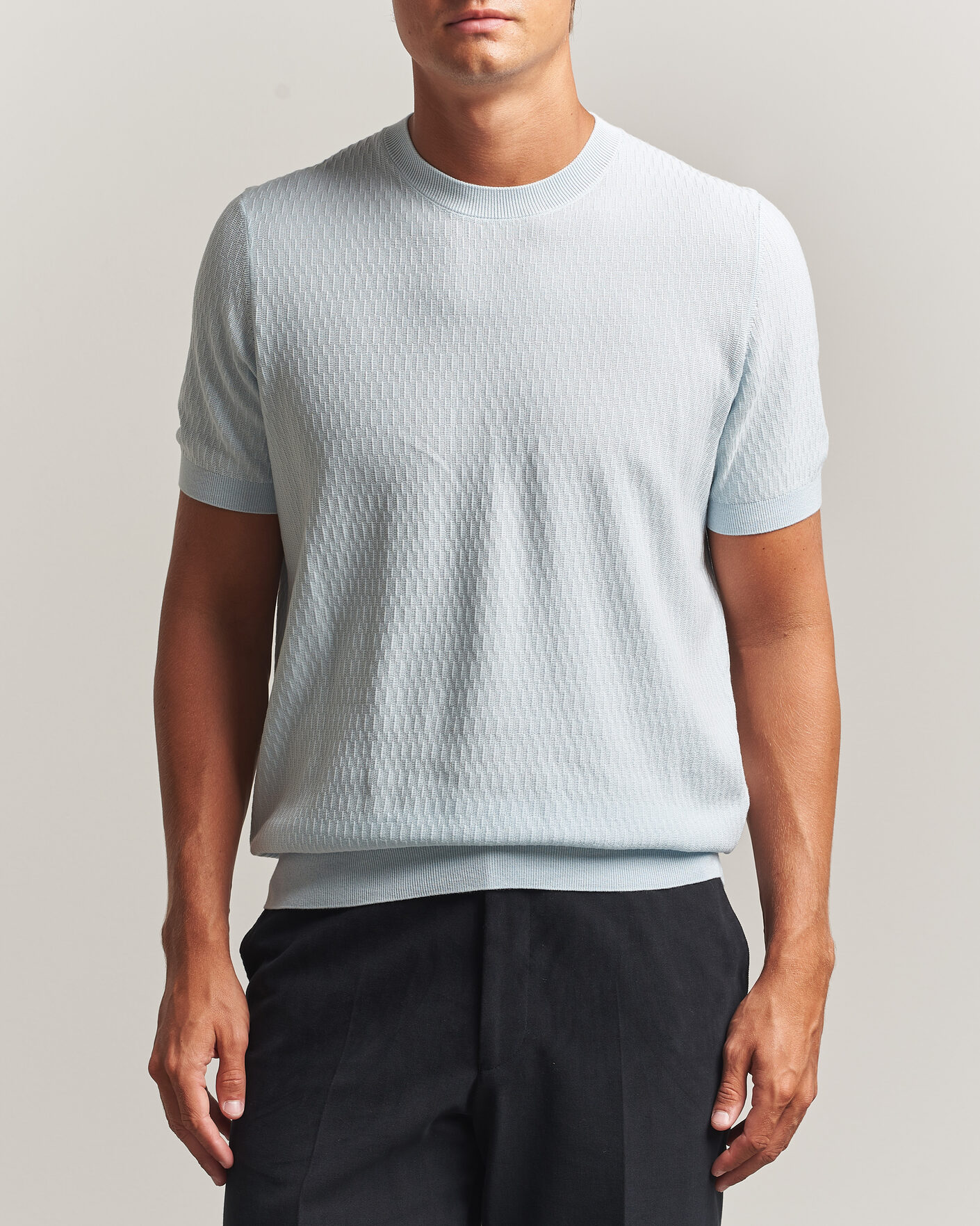 Uomini | T-shirt | BOSS BLACK | Laruso Structured Knitted T-Shirt Open Blue