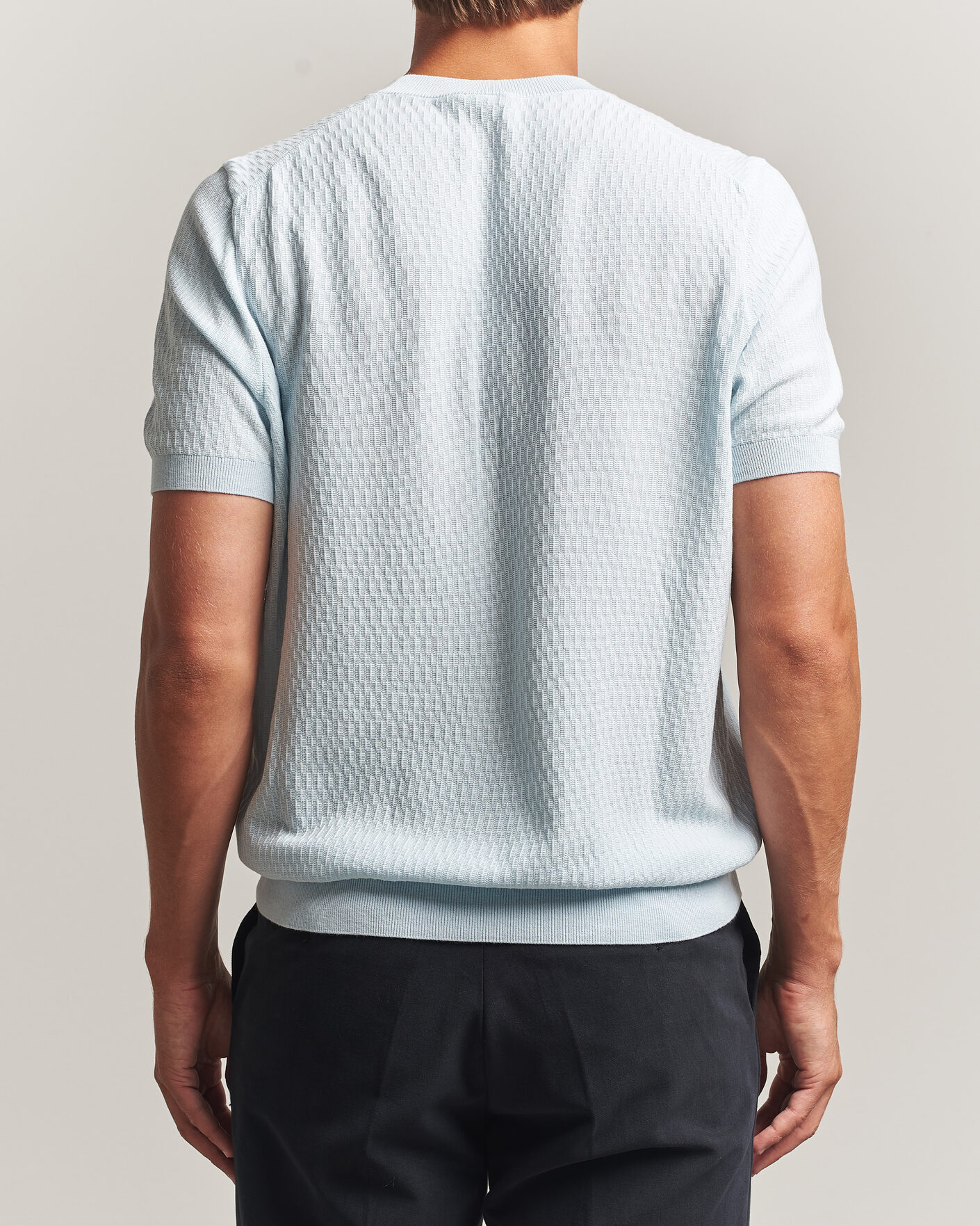 Uomini | T-shirt | BOSS BLACK | Laruso Structured Knitted T-Shirt Open Blue