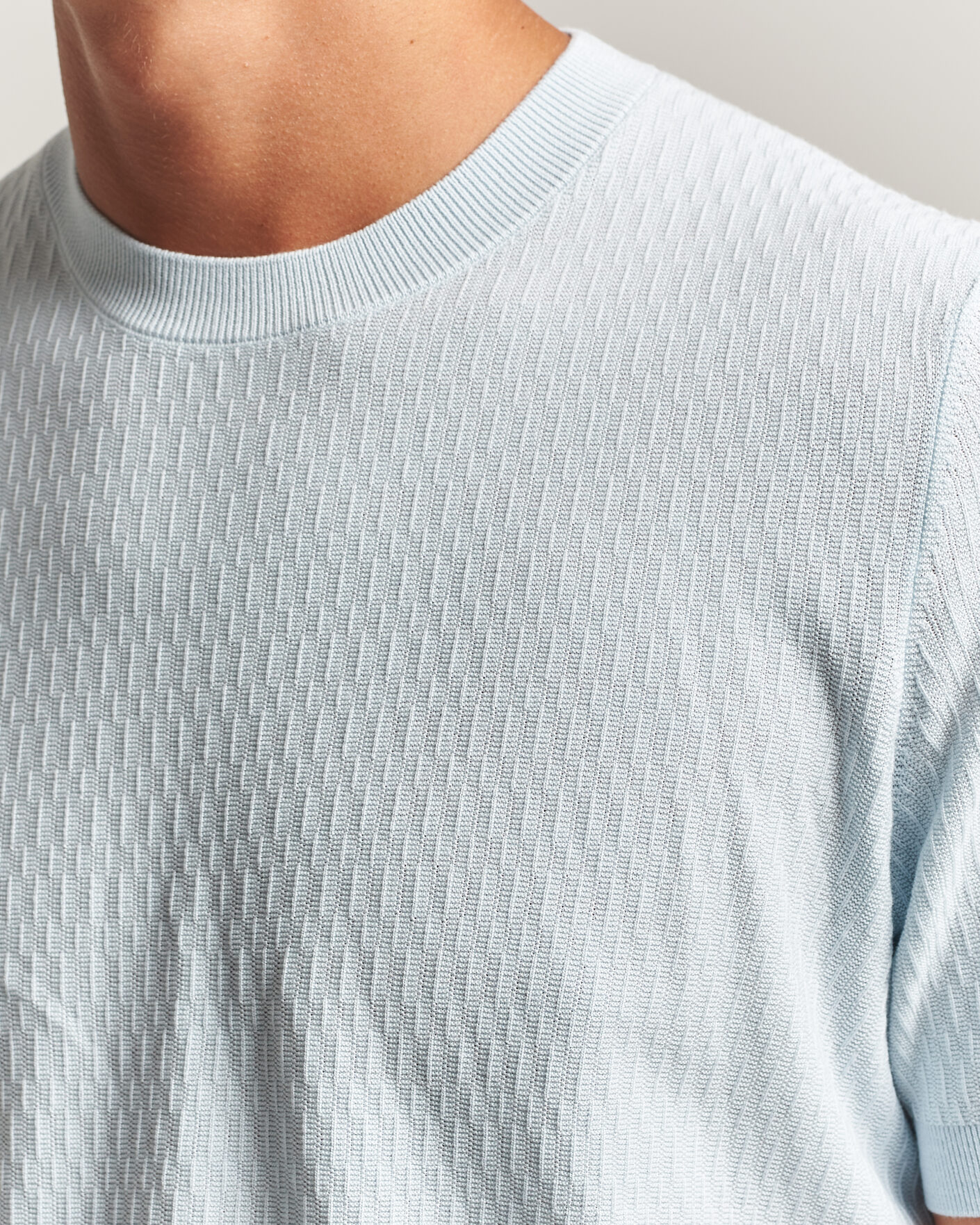 Uomini | T-shirt | BOSS BLACK | Laruso Structured Knitted T-Shirt Open Blue