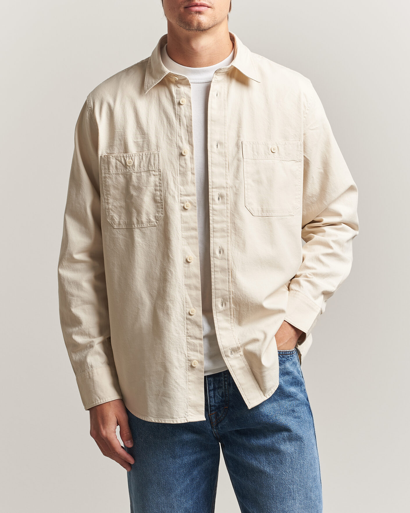 Uomini | Camicie | NN07 | Colby Twill Overshirt Ivory