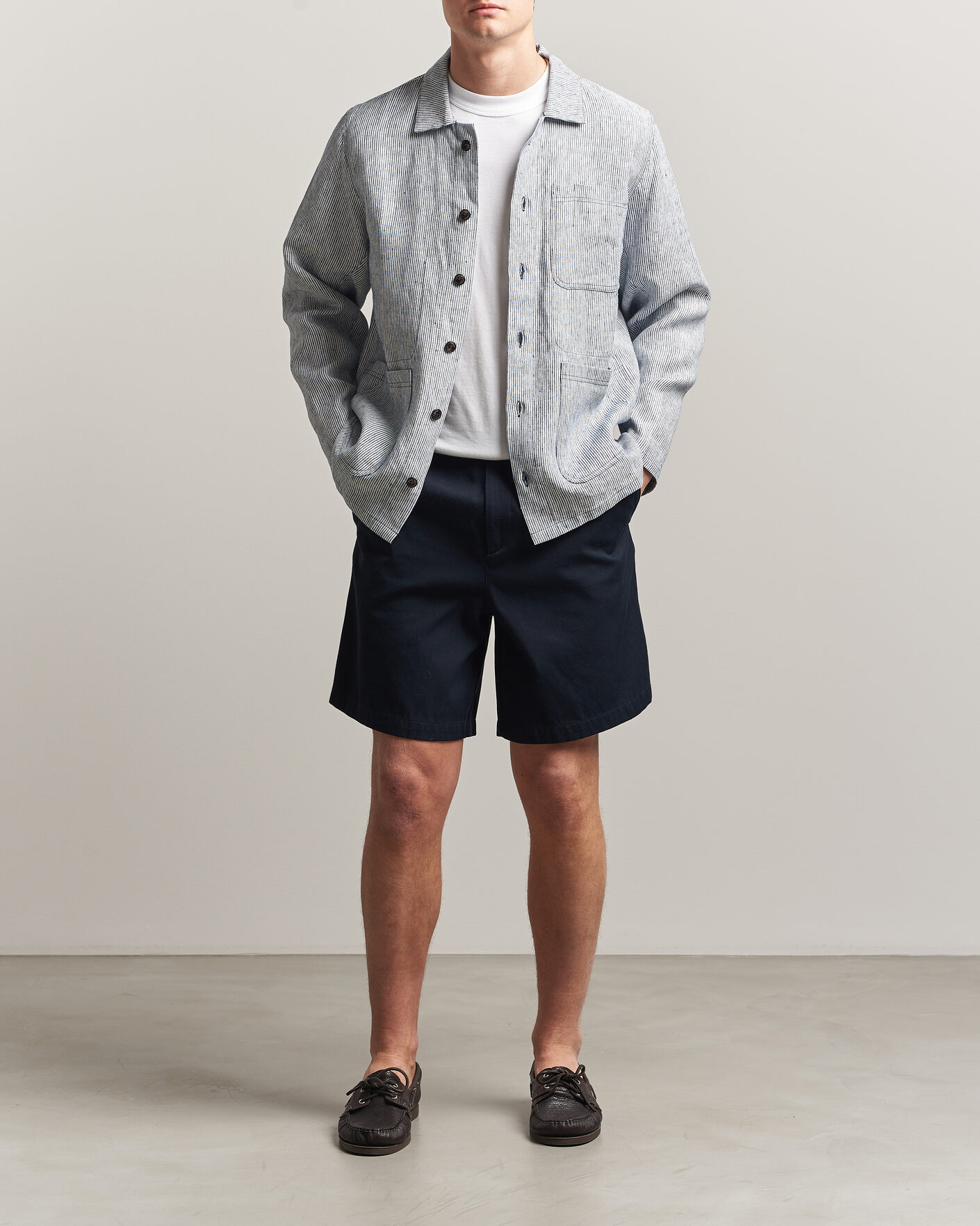 Uomini | Camicie | Peregrine | Windsor Linen Shacket Navy Stripe