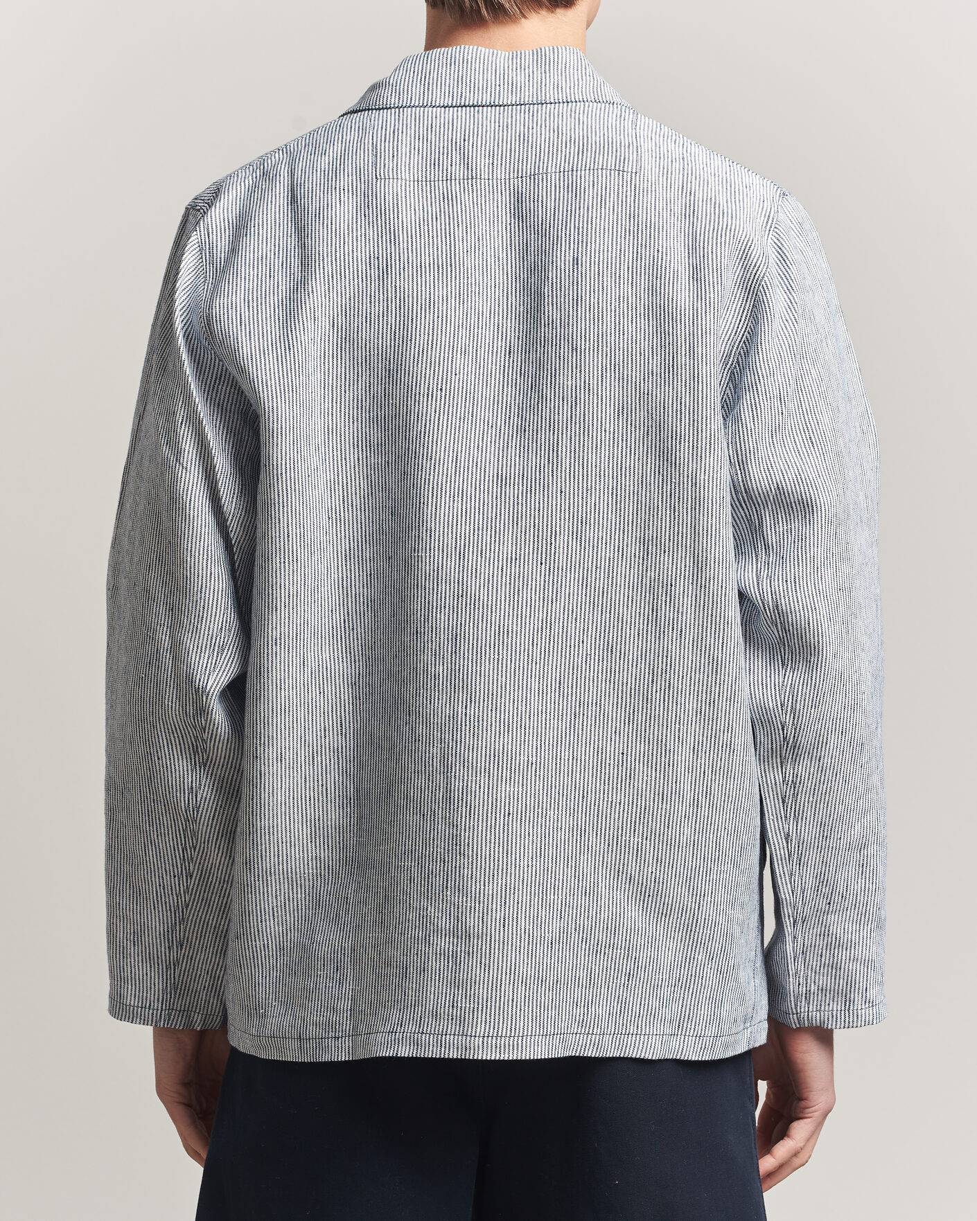 Uomini | Camicie | Peregrine | Windsor Linen Shacket Navy Stripe