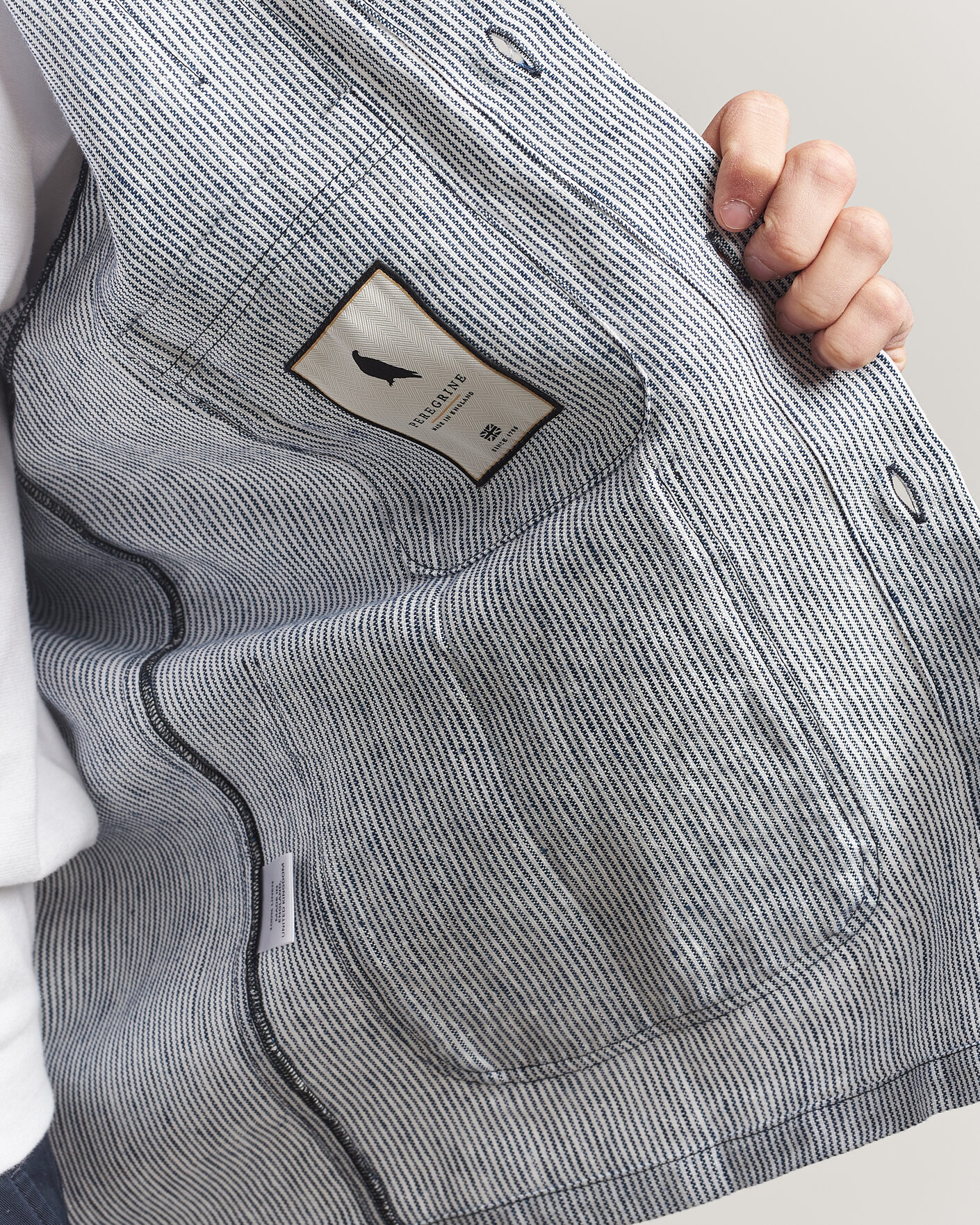 Uomini | Camicie | Peregrine | Windsor Linen Shacket Navy Stripe