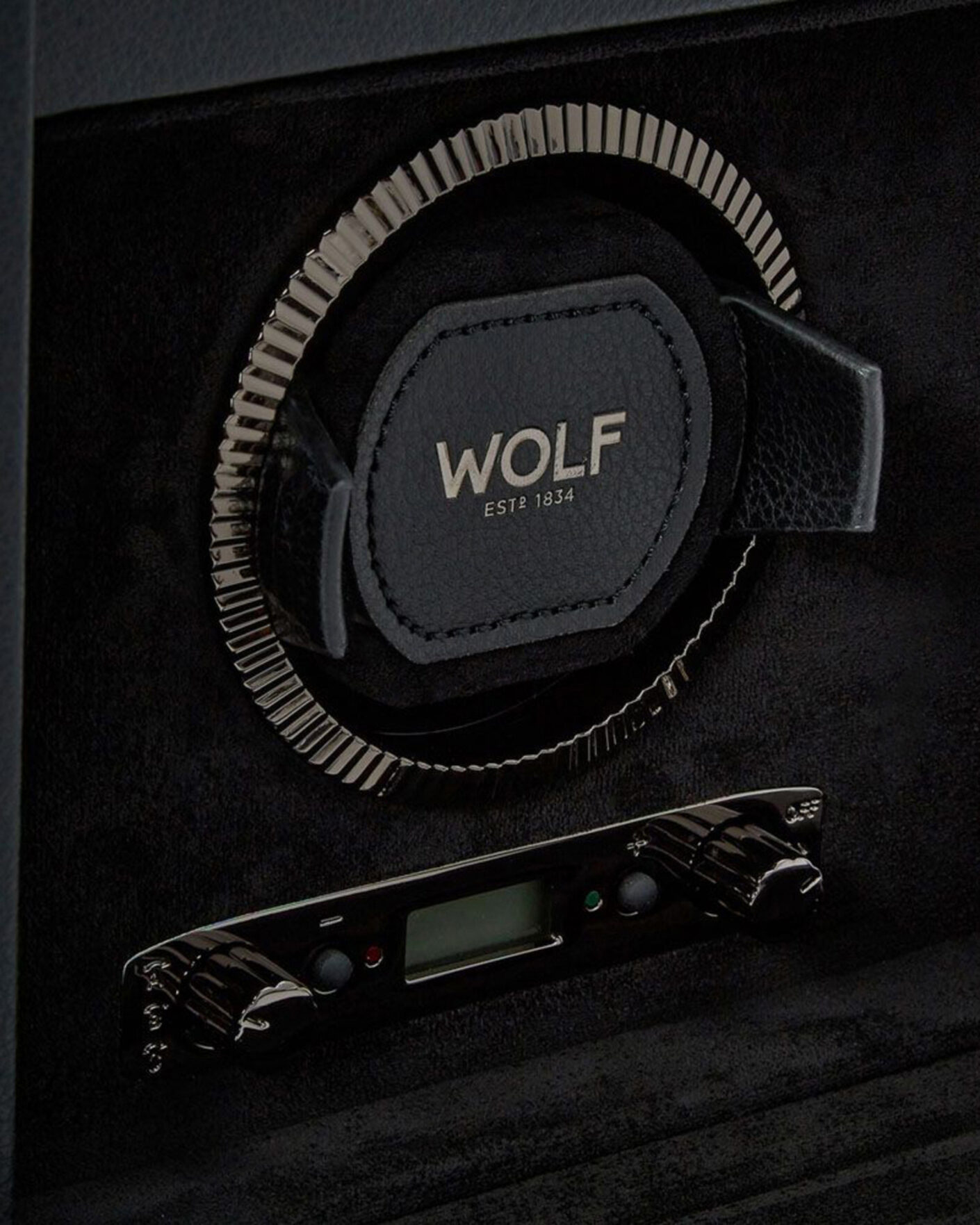 Uomini | WOLF British Racing Single Watch Winder With Storage Black | WOLF | British Racing Single Watch Winder With Storage Black