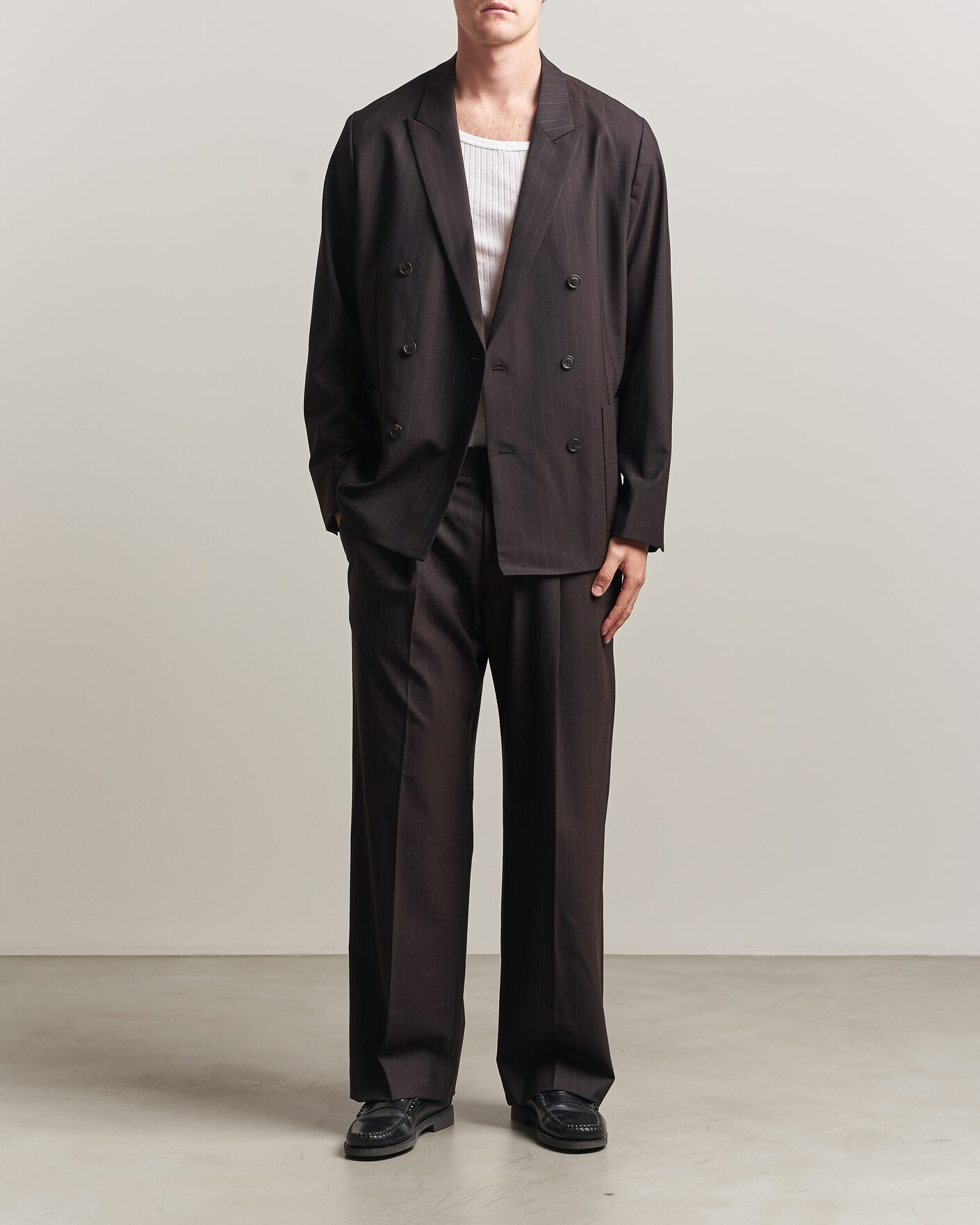 Uomini | Blazers | NN07 | Jordin Pinstriped Double Breasted Blazer Dark Brown