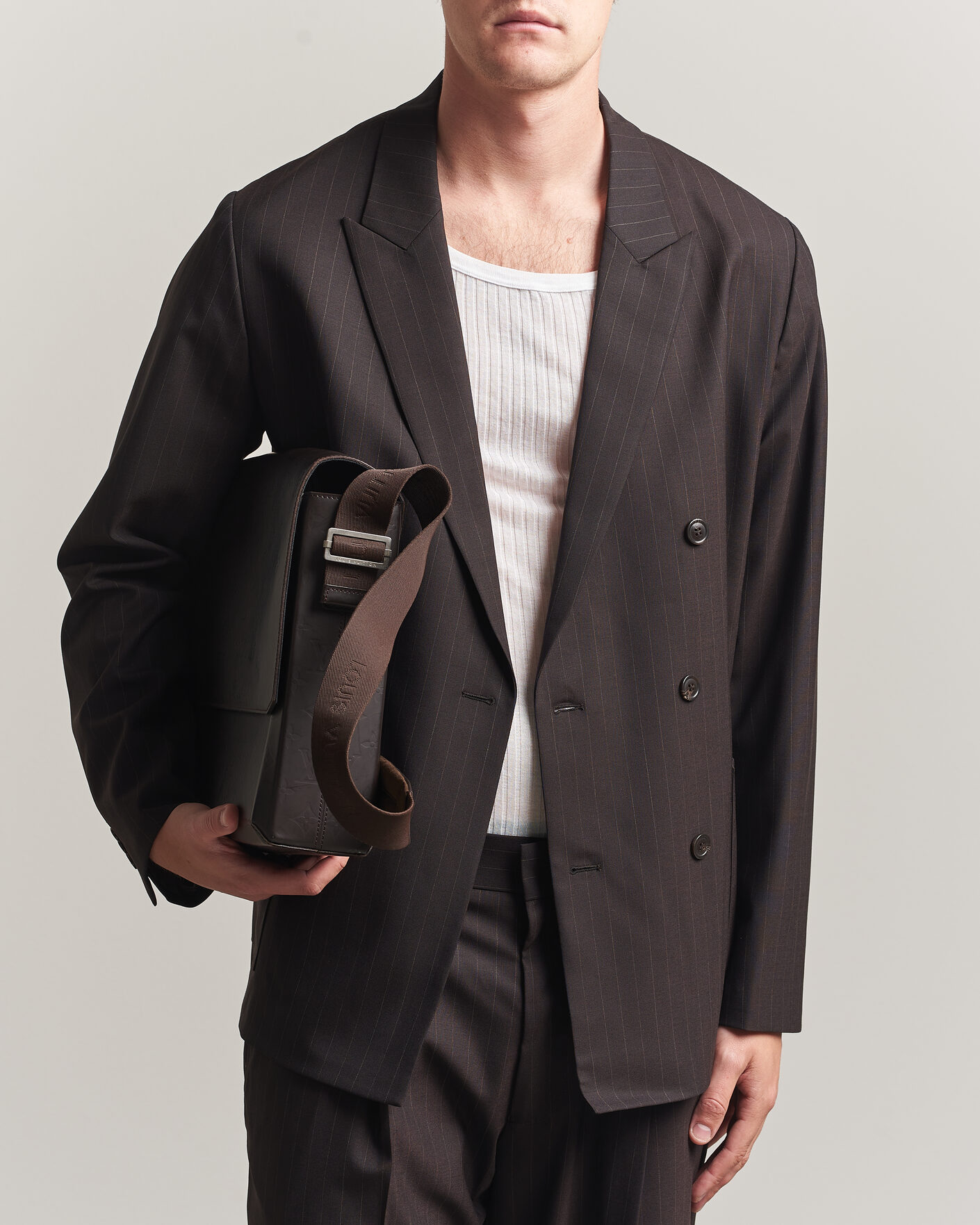 Uomini | Blazers | NN07 | Jordin Pinstriped Double Breasted Blazer Dark Brown