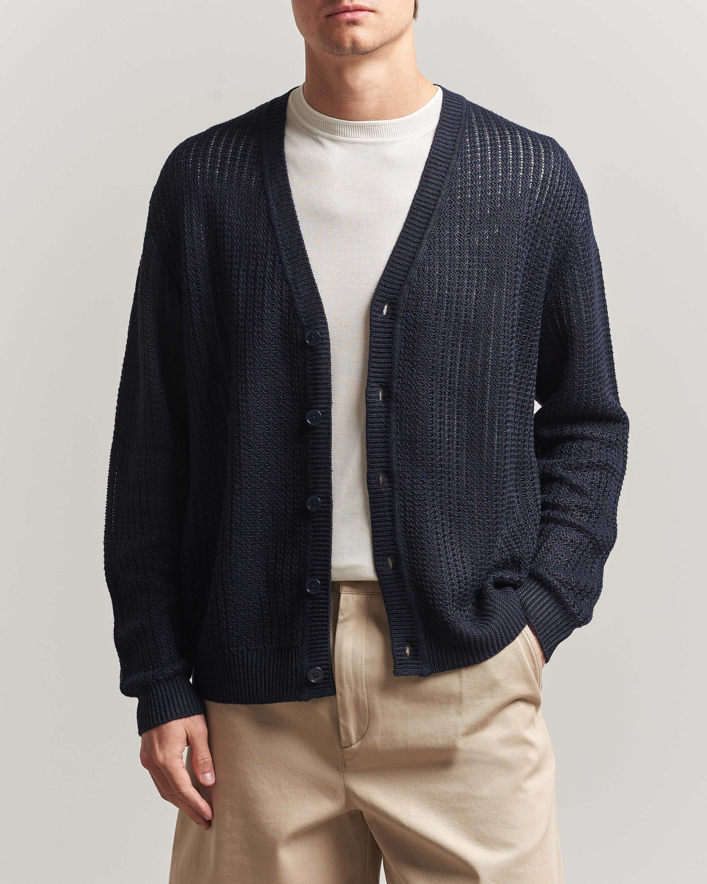 Uomini | Maglieria | NN07 | Tim Linen Knitted Cardigan Navy Blue