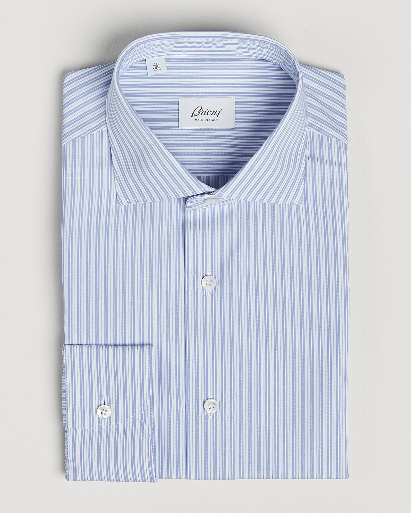 Uomini | Camicie | Brioni | Poplin Cotton Dress Shirt Light Blue Stripe