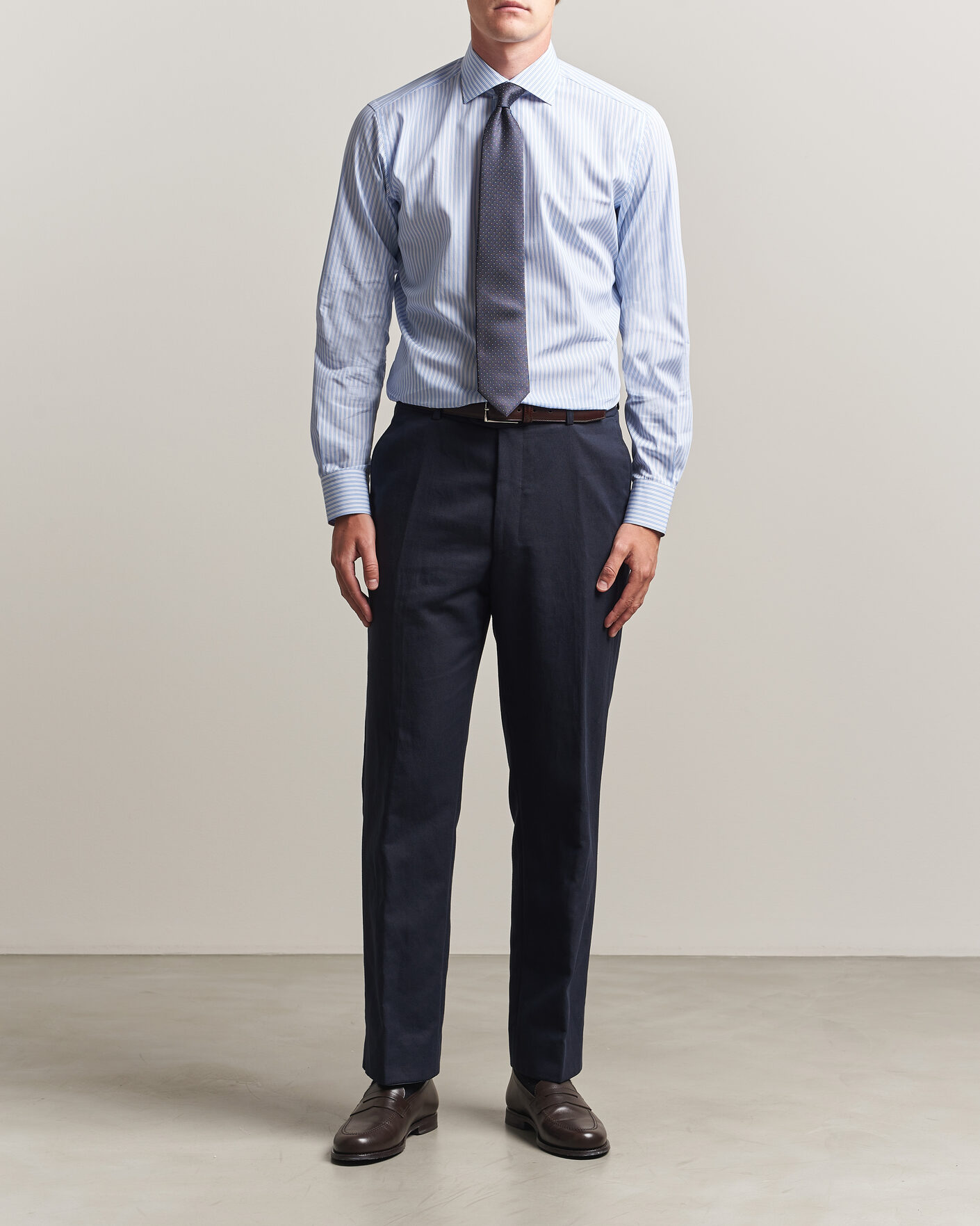 Uomini | Camicie | Brioni | Poplin Cotton Dress Shirt Light Blue Stripe