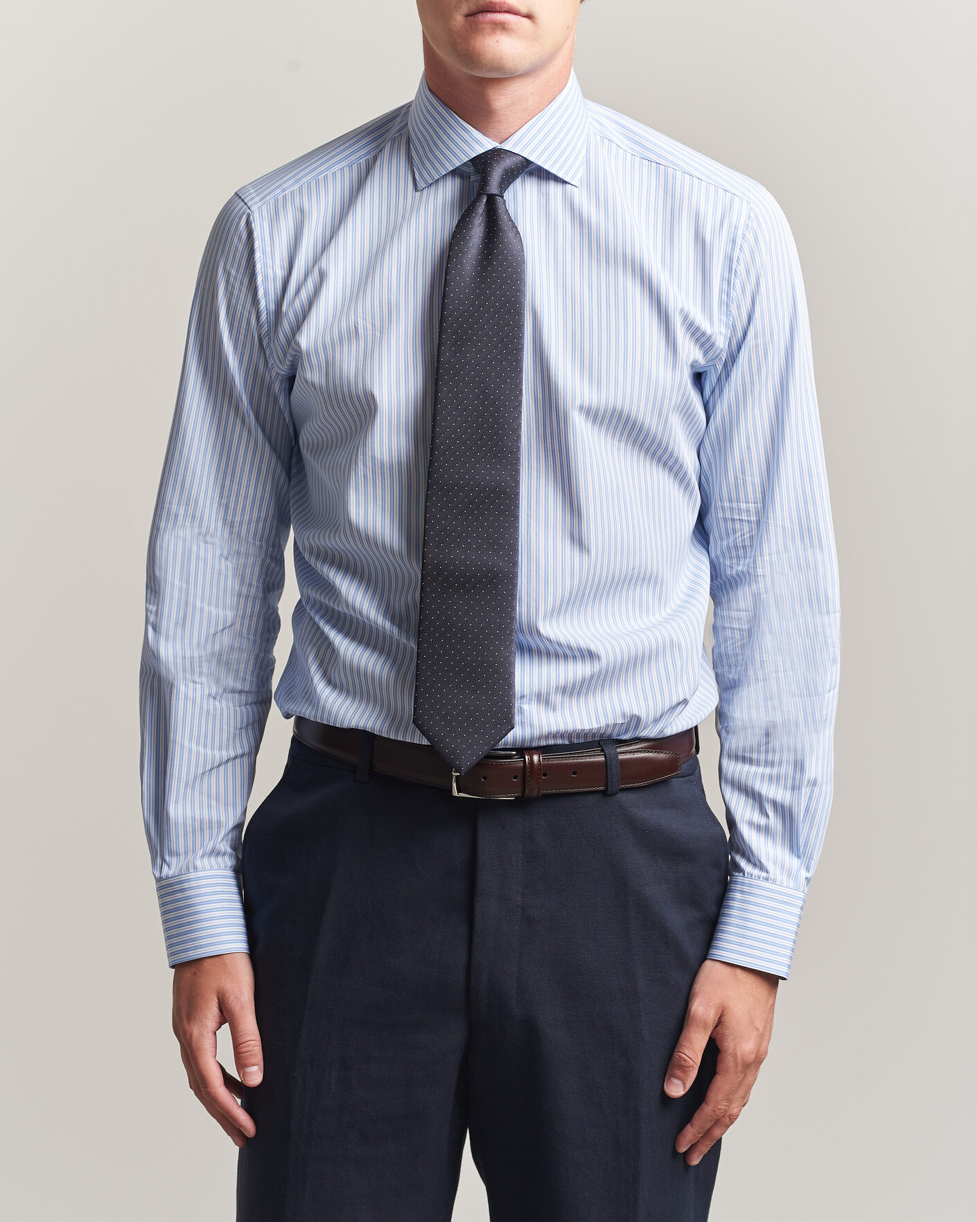 Uomini | Camicie | Brioni | Poplin Cotton Dress Shirt Light Blue Stripe