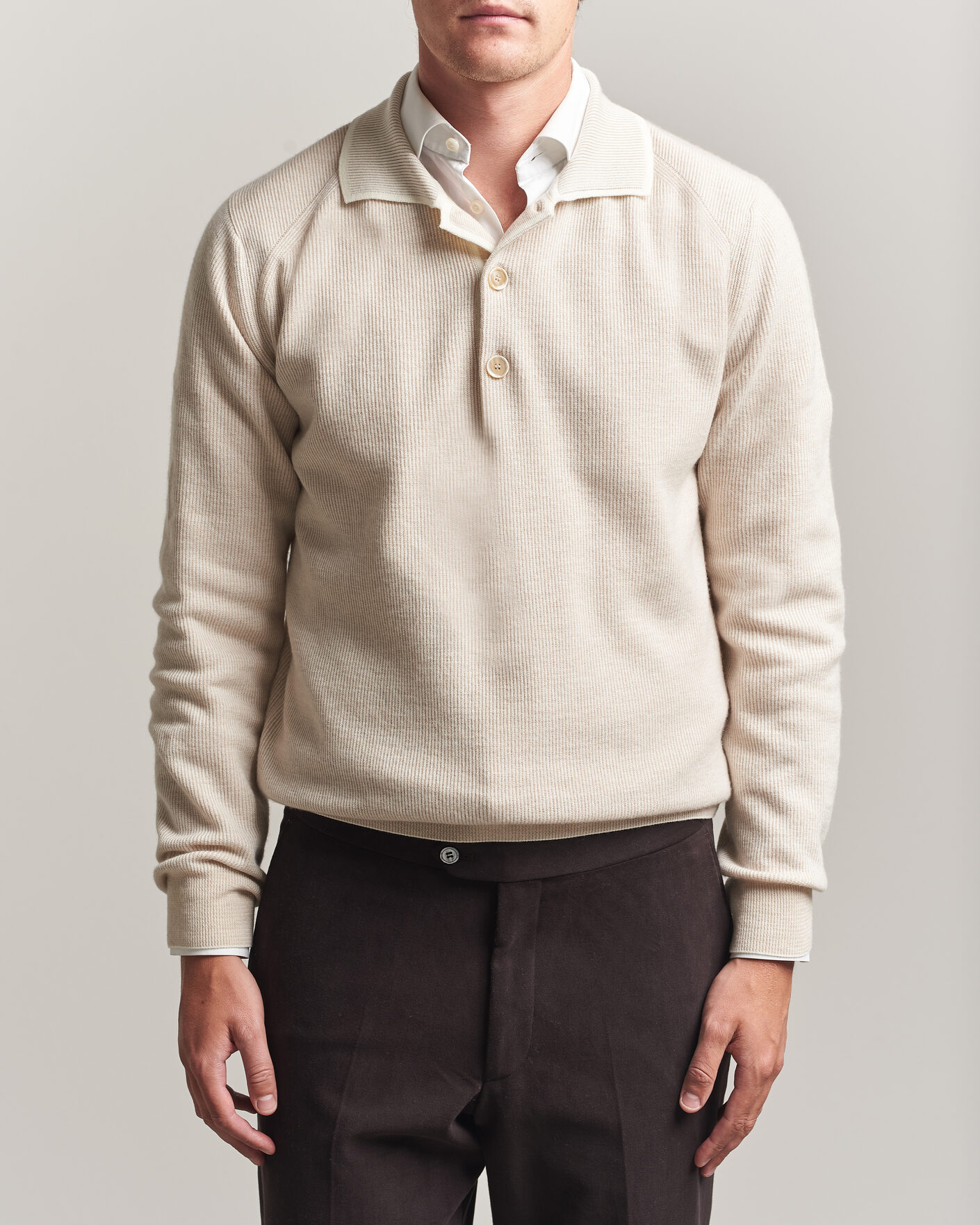 Uomini | Maglieria | Brioni | Cashmere Rib Knitted Polo Light Beige