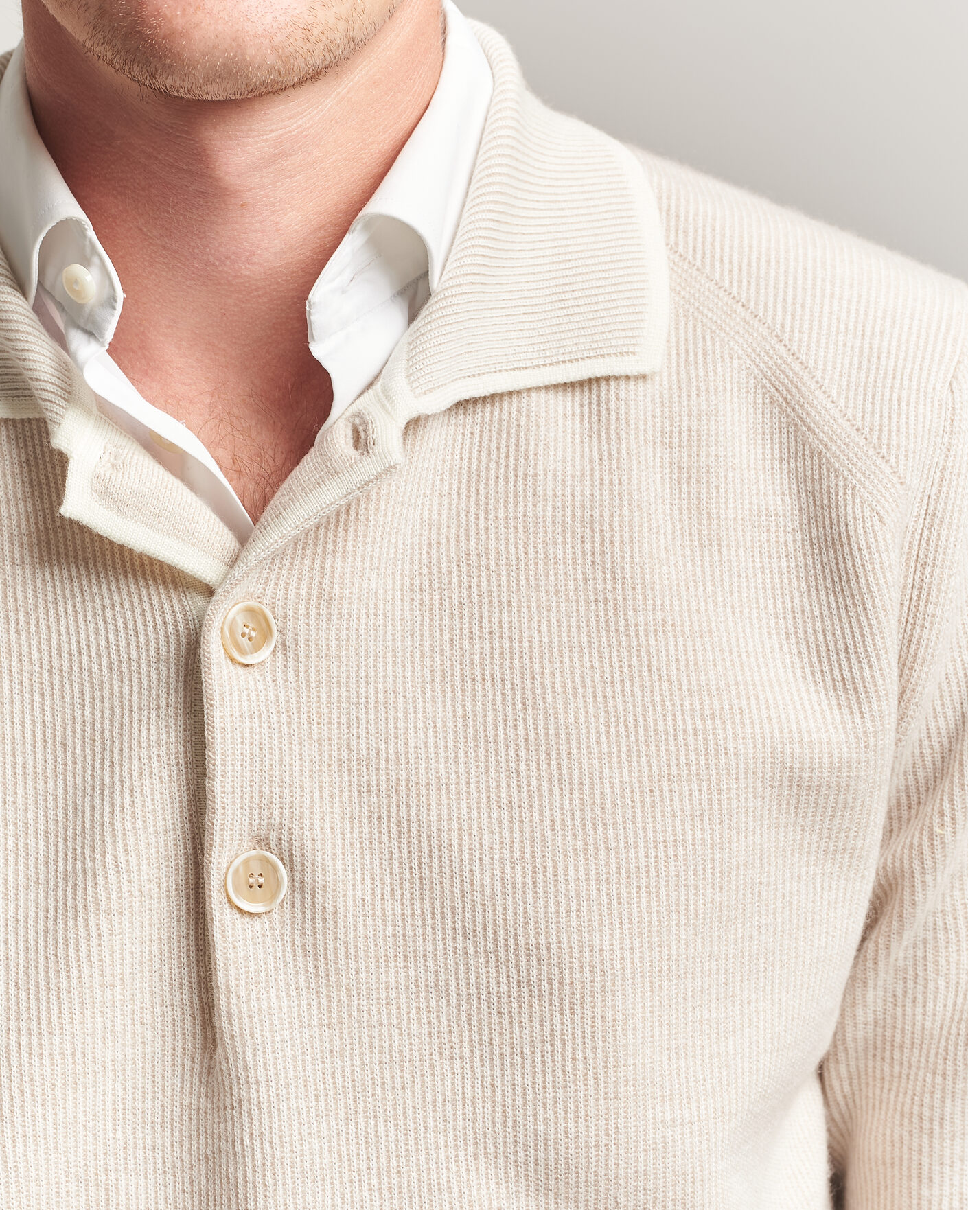 Uomini | Maglieria | Brioni | Cashmere Rib Knitted Polo Light Beige