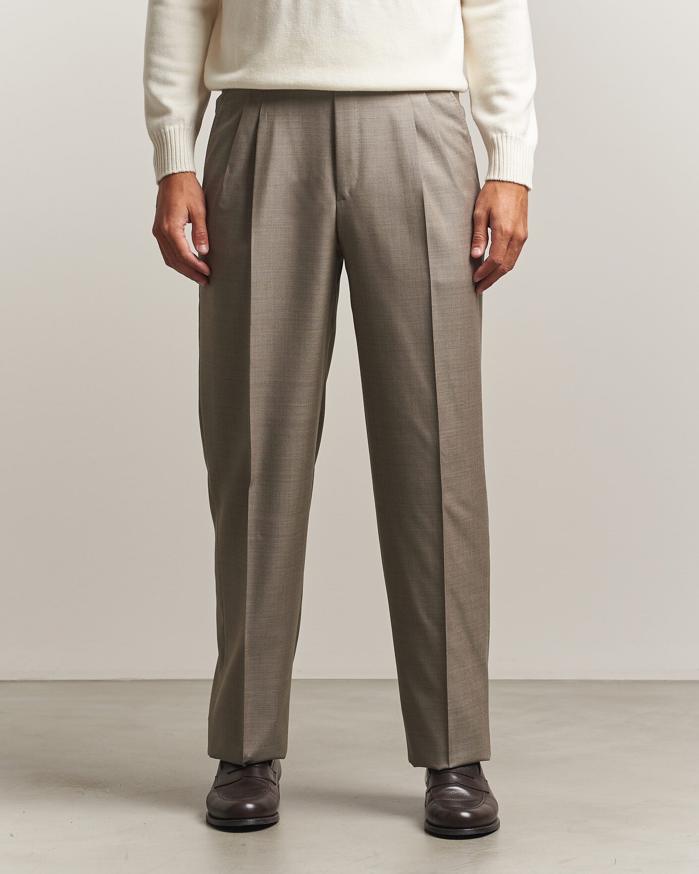 Uomini | Pantaloni | Brioni | Capri Wool Trousers Beige