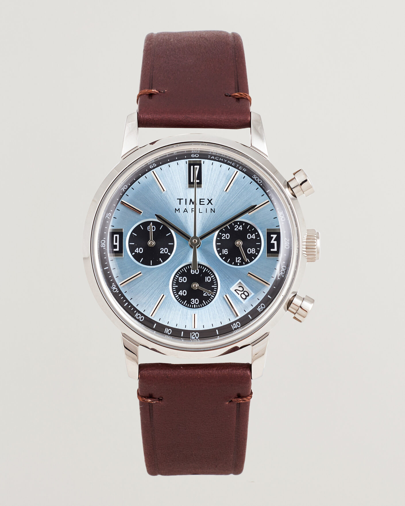 Uomini | Timex Marlin Quartz Chronograph Leather 40mm Ice Blue Dial | Timex | Marlin Quartz Chronograph Leather 40mm Ice Blue Dial