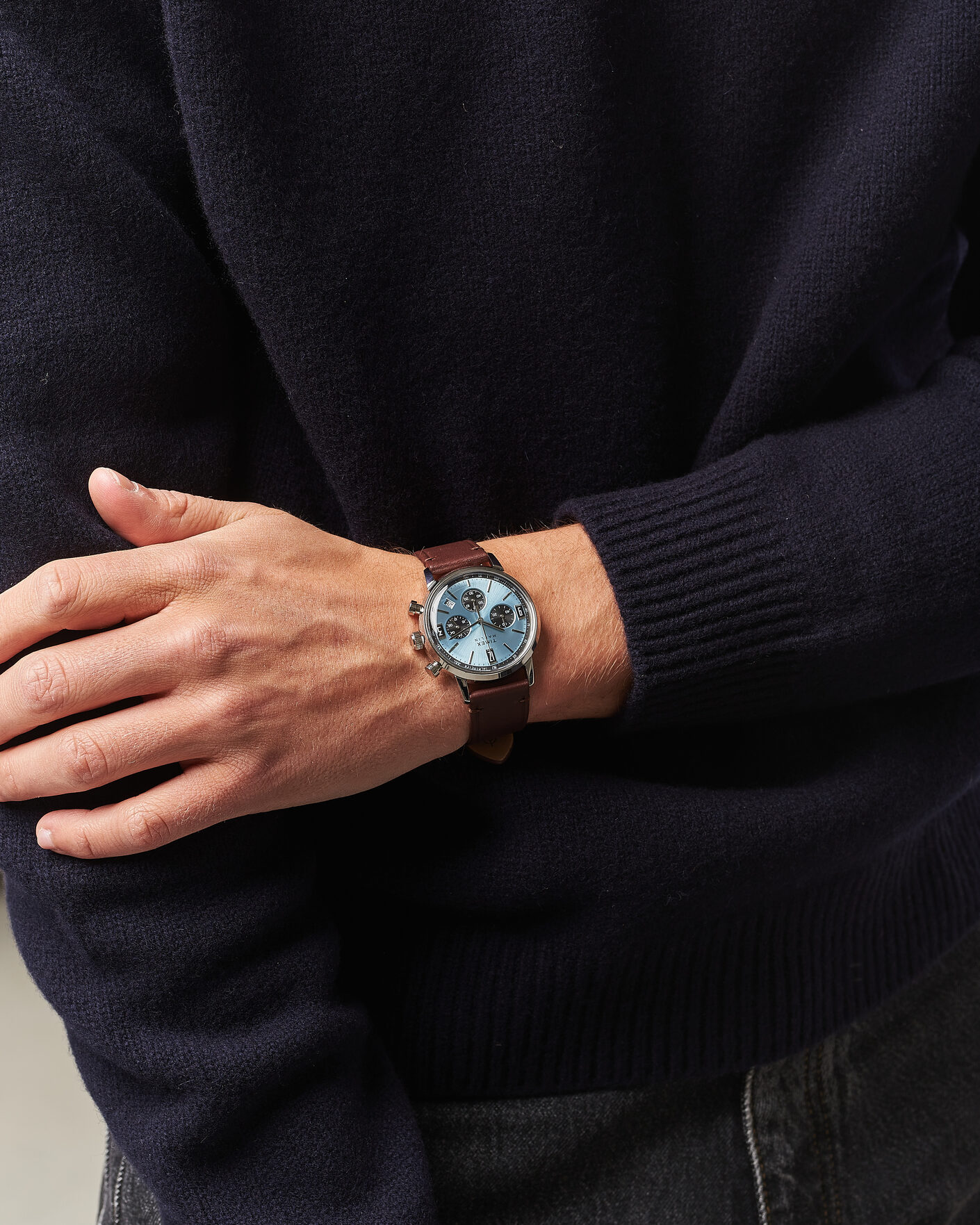 Uomini | Timex Marlin Quartz Chronograph Leather 40mm Ice Blue Dial | Timex | Marlin Quartz Chronograph Leather 40mm Ice Blue Dial