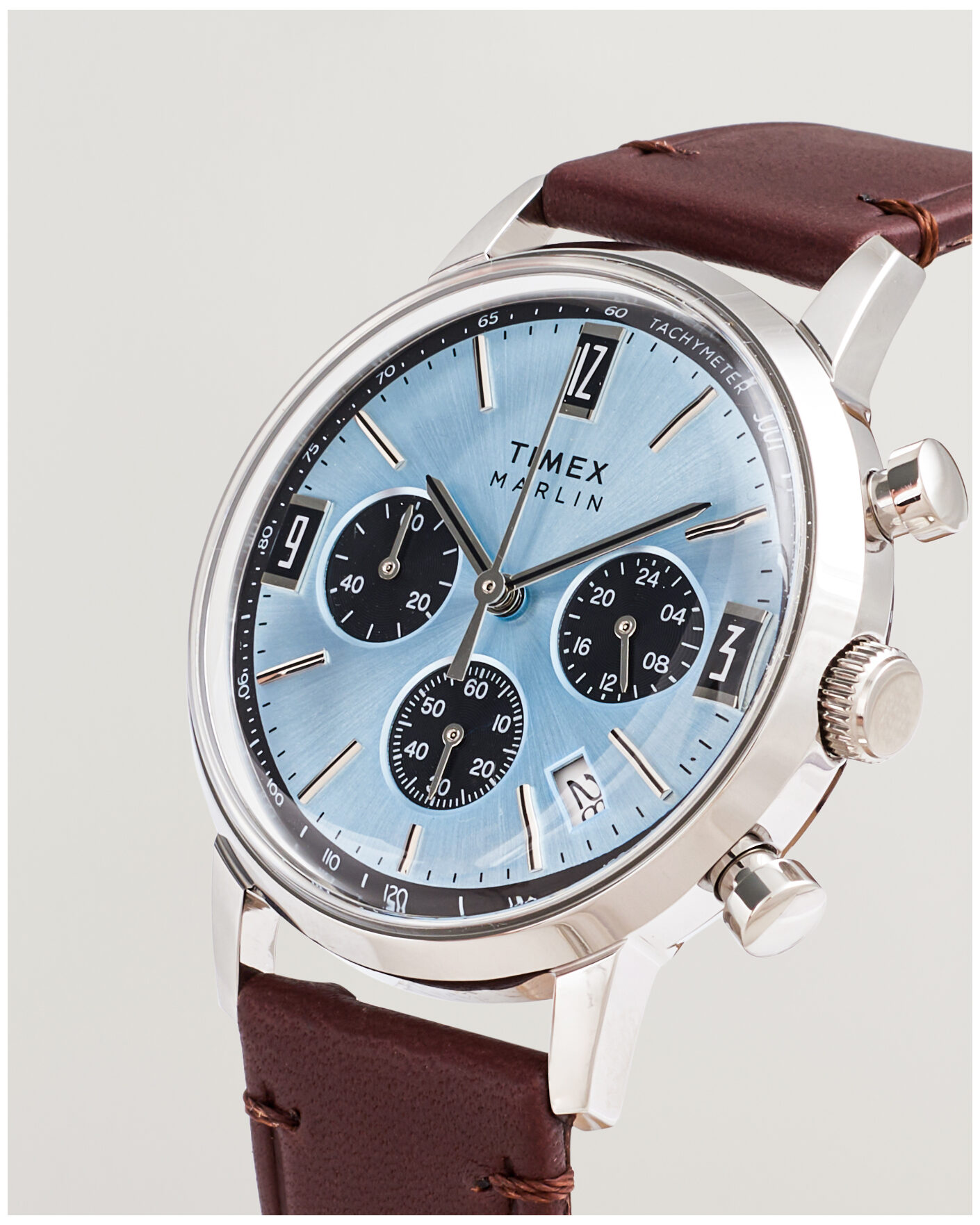 Uomini | Timex Marlin Quartz Chronograph Leather 40mm Ice Blue Dial | Timex | Marlin Quartz Chronograph Leather 40mm Ice Blue Dial