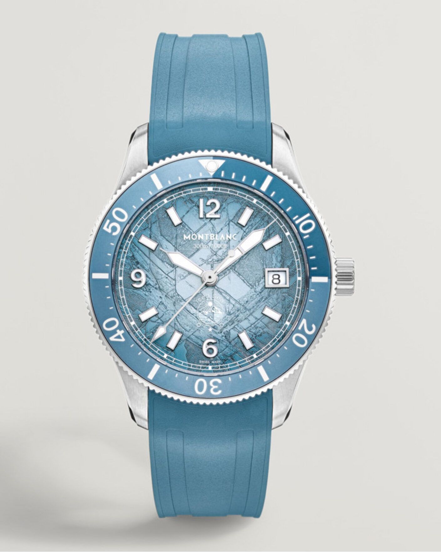 Uomini | Montblanc Iced Sea Automatic Date 0 Oxygen Rubber Strap Light Blue | Montblanc | Iced Sea Automatic Date 0 Oxygen Rubber Strap Light Blue