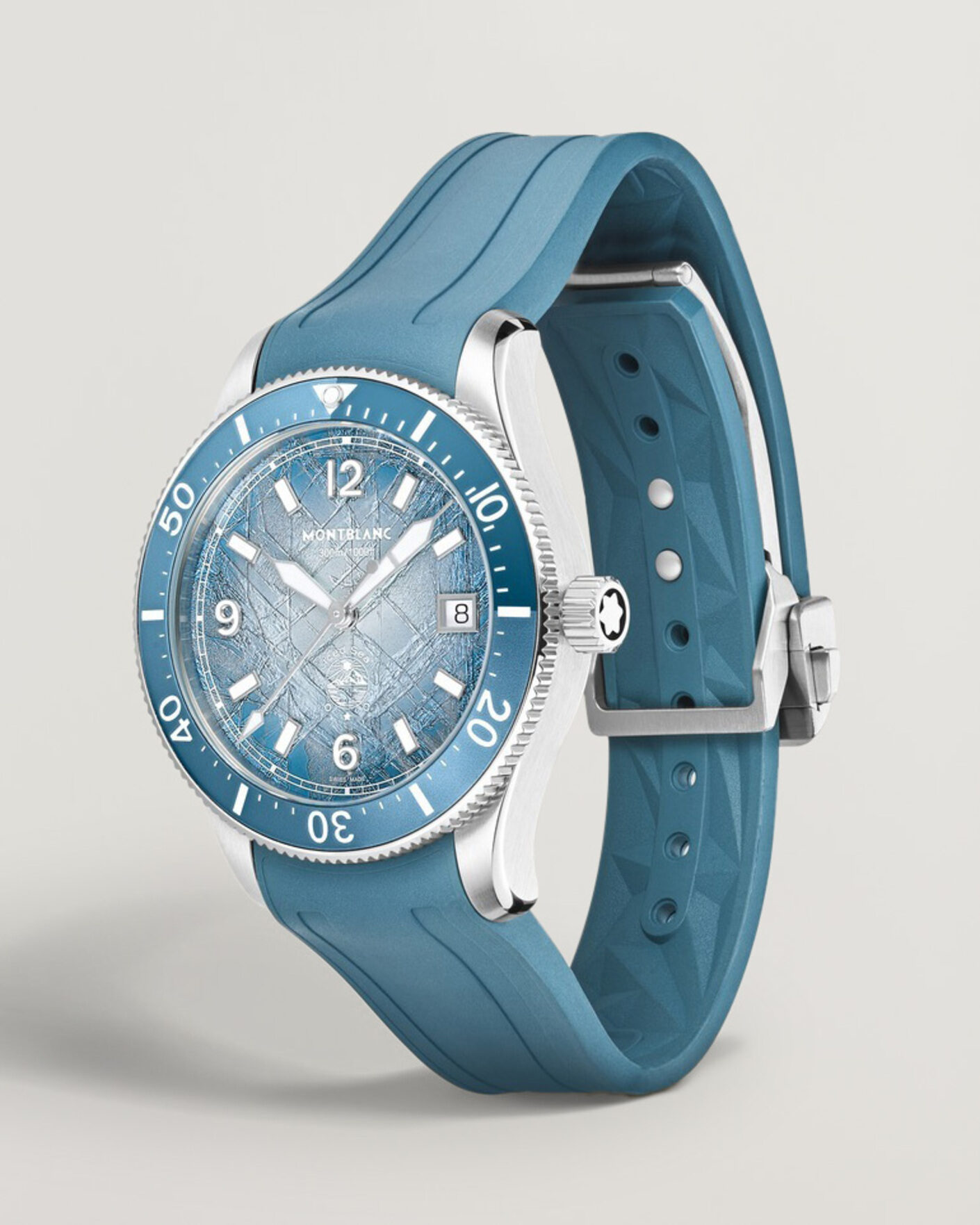 Uomini | Montblanc Iced Sea Automatic Date 0 Oxygen Rubber Strap Light Blue | Montblanc | Iced Sea Automatic Date 0 Oxygen Rubber Strap Light Blue