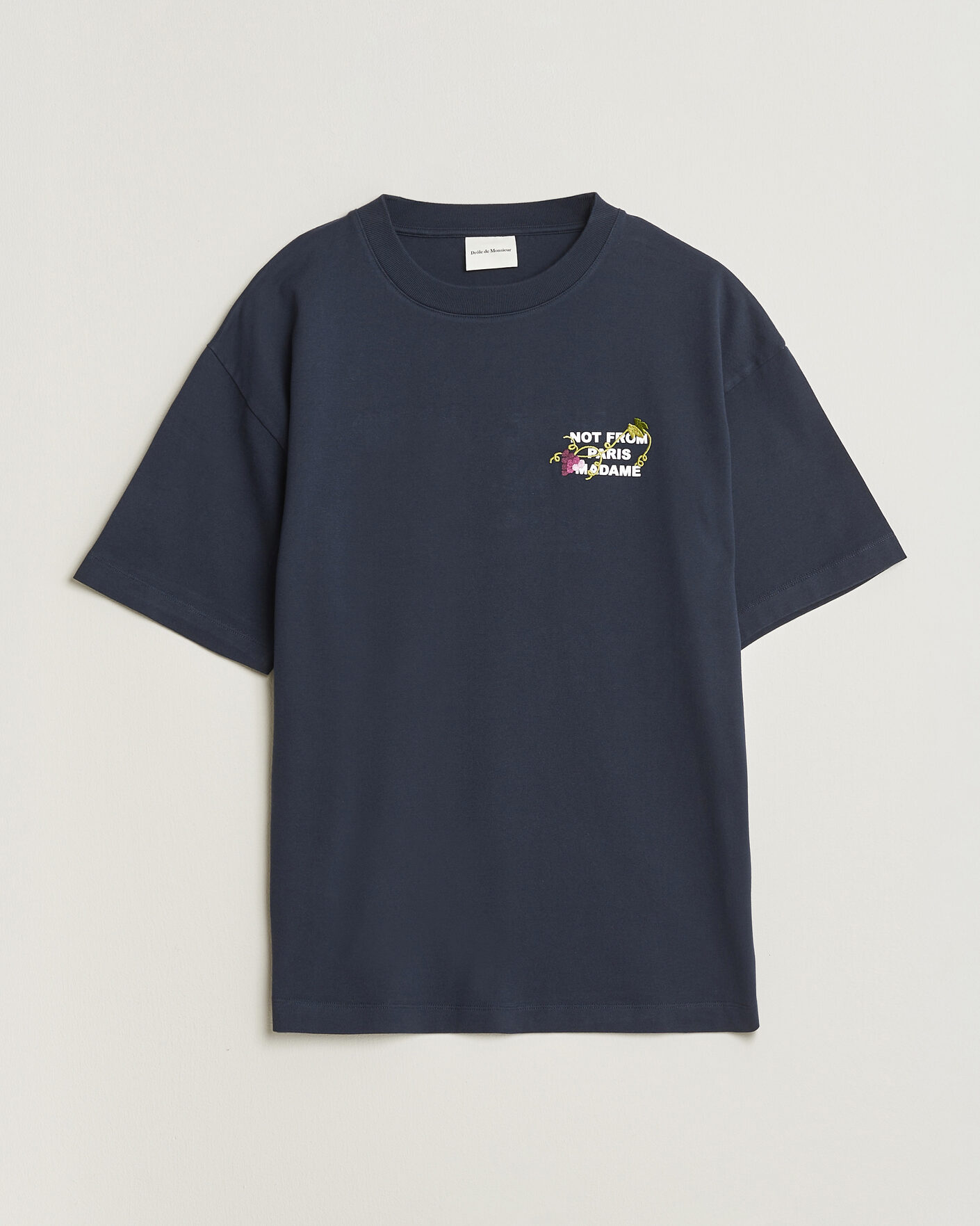 Uomini | T-shirt | Drôle de Monsieur | Vine Embroidered Slogan T-Shirt Navy