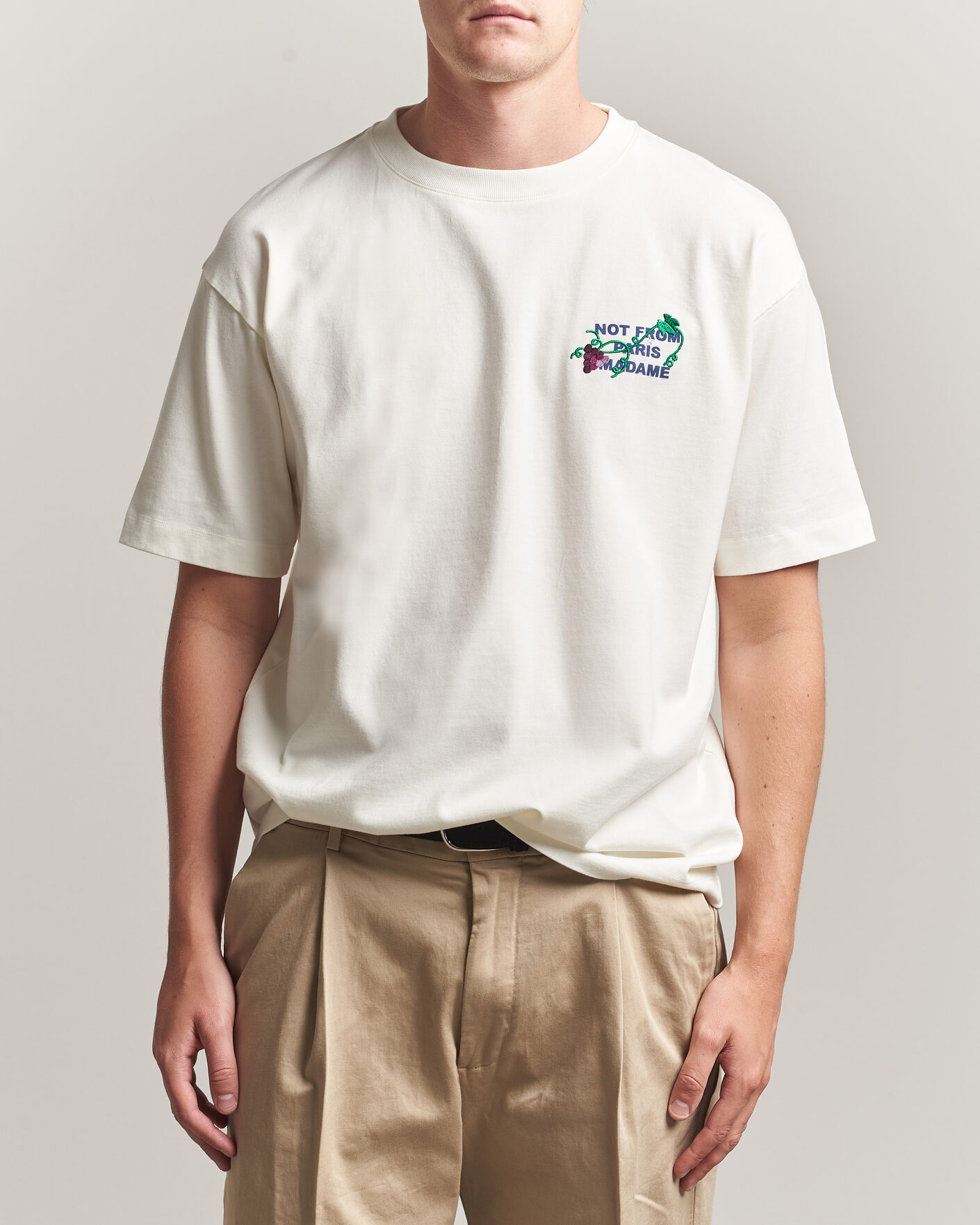 Uomini | T-shirt | Drôle de Monsieur | Vine Embroidered Slogan T-Shirt Off White