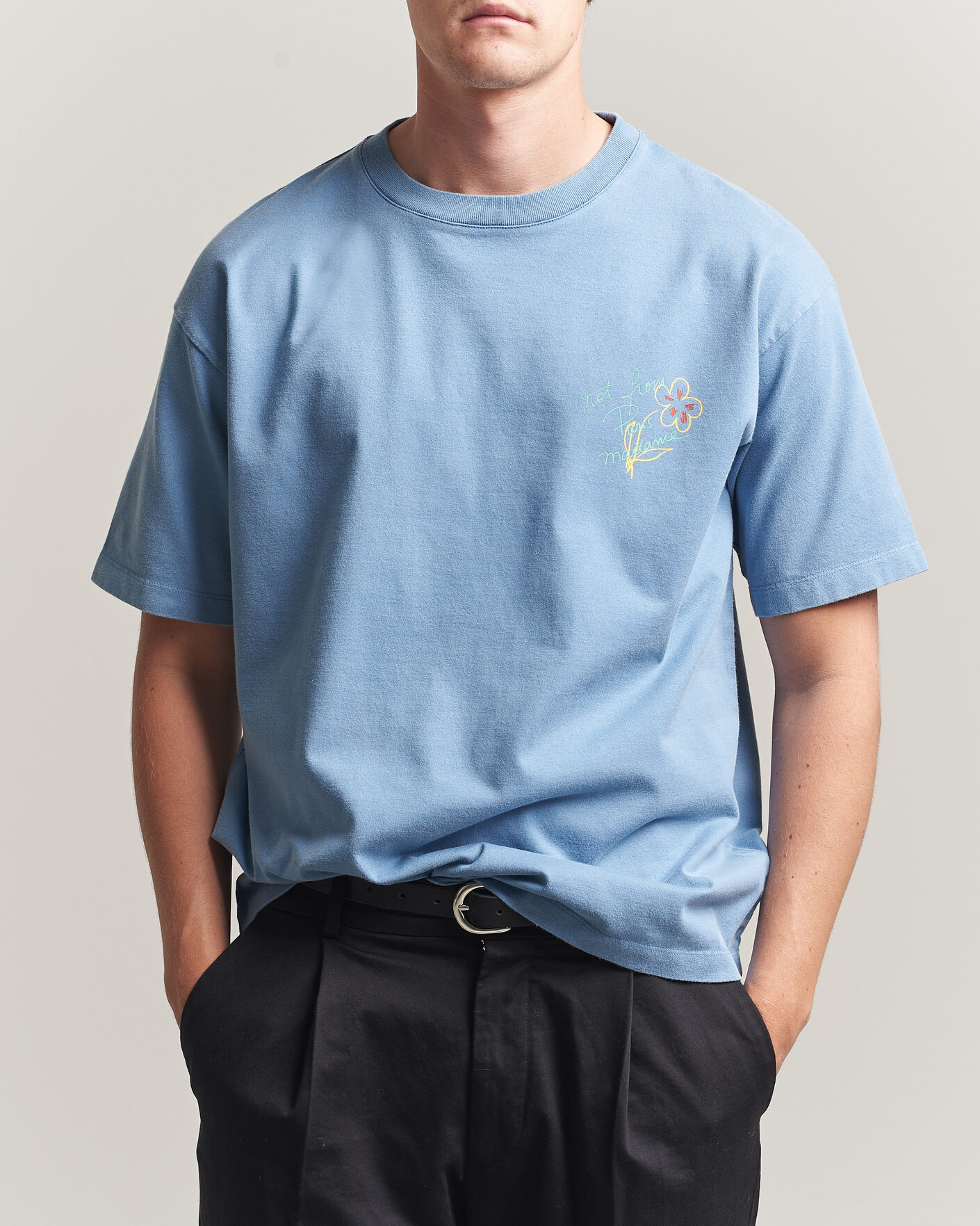 Uomini | T-shirt | Drôle de Monsieur | Esquisse Slogan T-shirt Light Blue