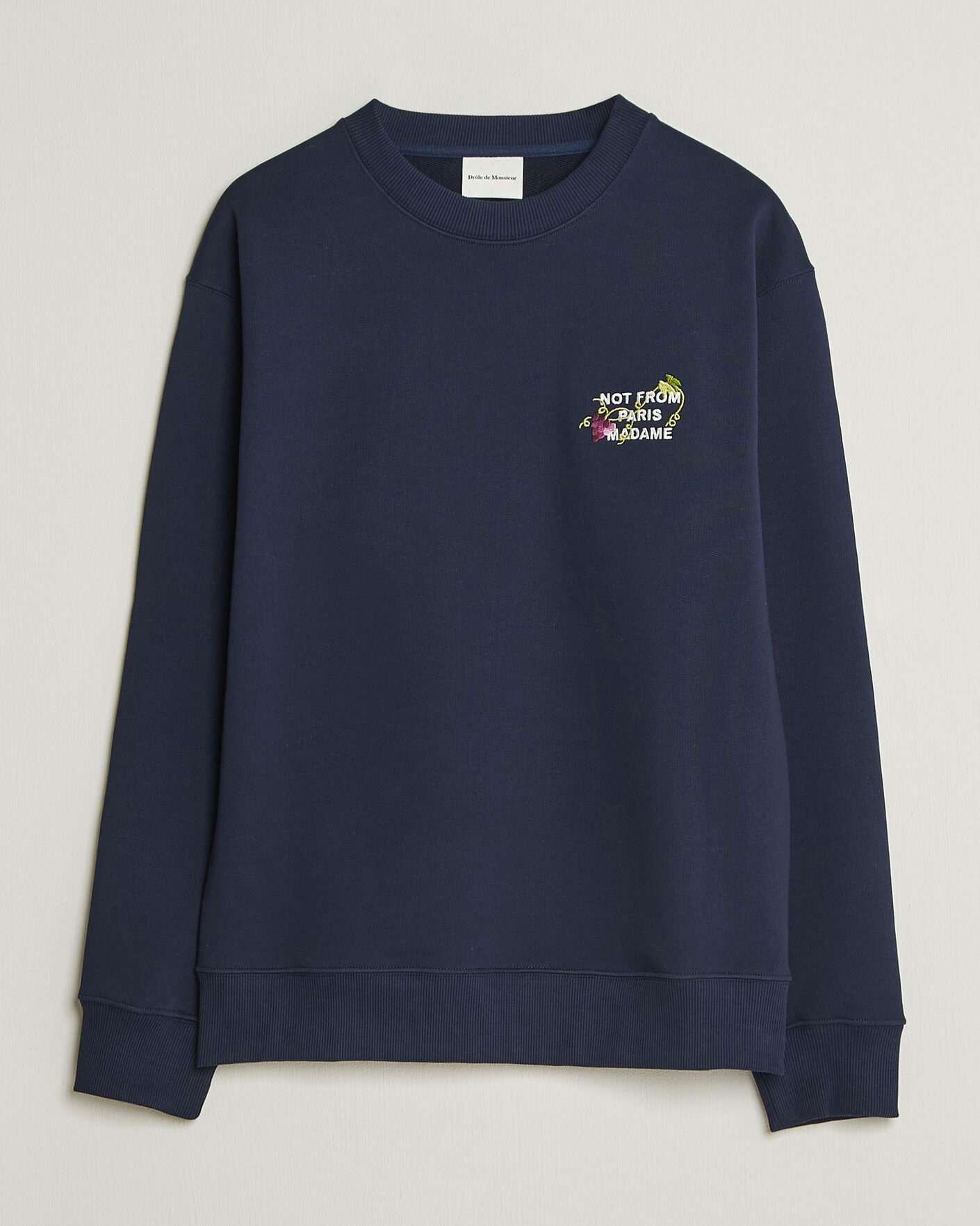 Uomini | Maglieria | Drôle de Monsieur | Vine Embroidered Slogan Sweatshirt Navy