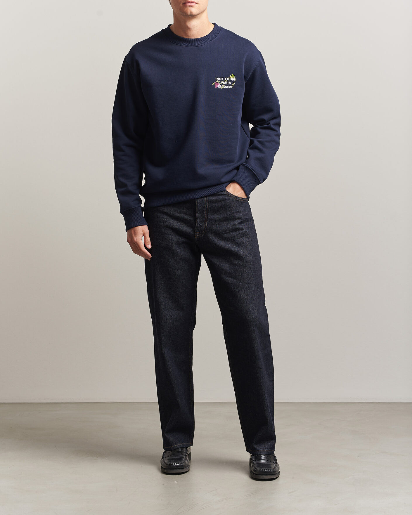 Uomini | Maglieria | Drôle de Monsieur | Vine Embroidered Slogan Sweatshirt Navy