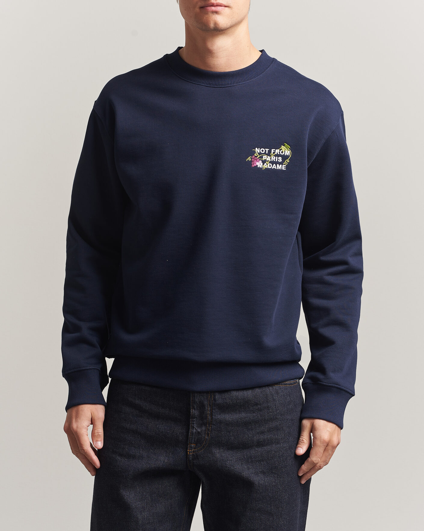 Uomini | Maglieria | Drôle de Monsieur | Vine Embroidered Slogan Sweatshirt Navy