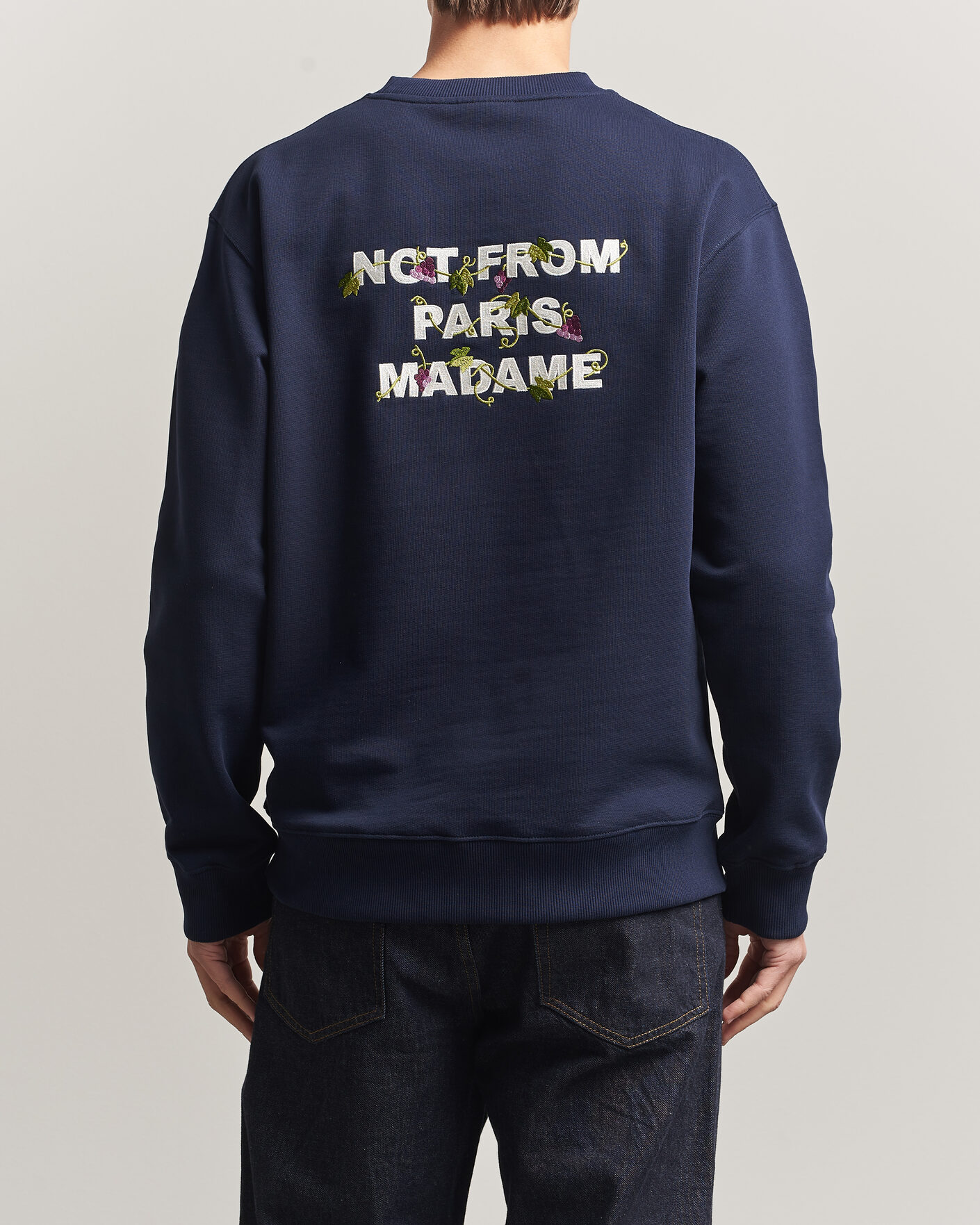 Uomini | Maglieria | Drôle de Monsieur | Vine Embroidered Slogan Sweatshirt Navy