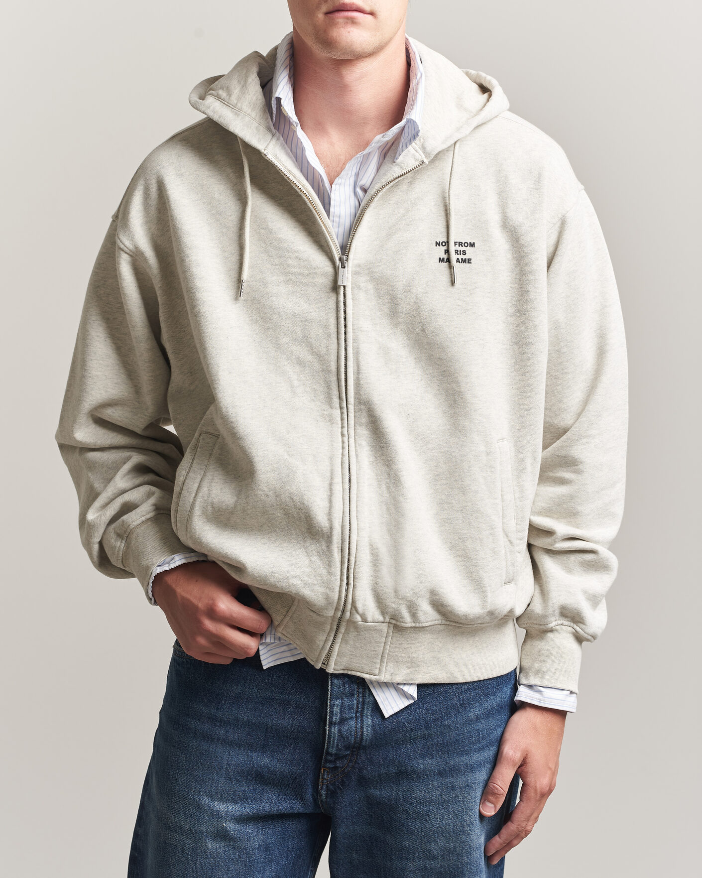 Uomini | Maglieria | Drôle de Monsieur | Slogan Full Zip Hoodie Grey
