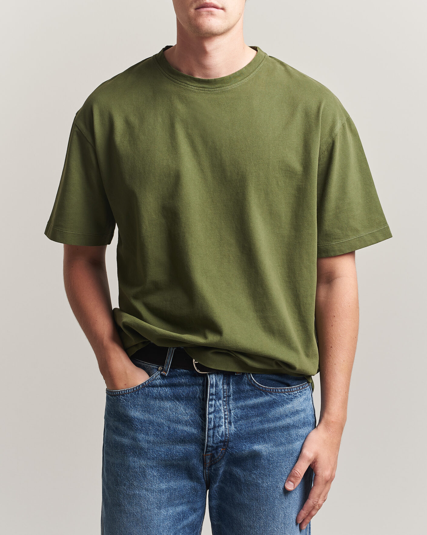 Uomini | T-shirt | Massimo Alba | Nevis Brushed Cotton T-Shirt Moss Green