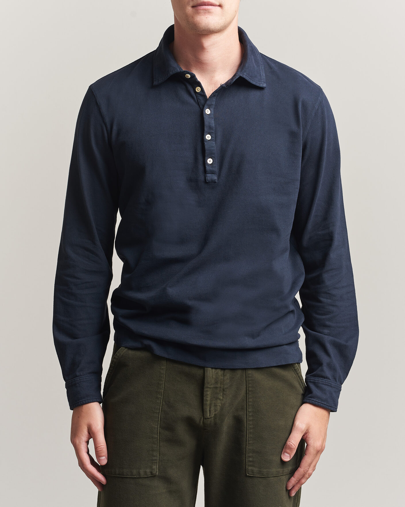 Uomini | Polo | Massimo Alba | Raya Long Sleeve Polo Navy