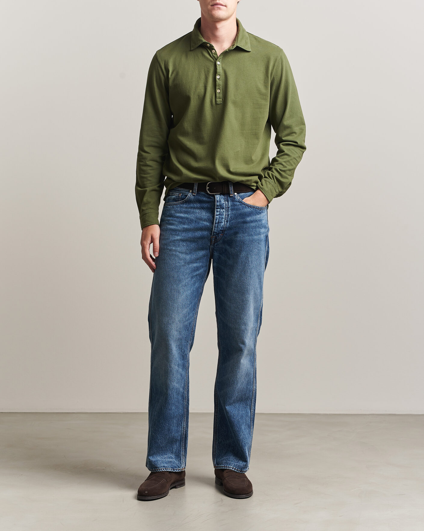 Uomini | Polo | Massimo Alba | Raya Long Sleeve Polo Moss Green