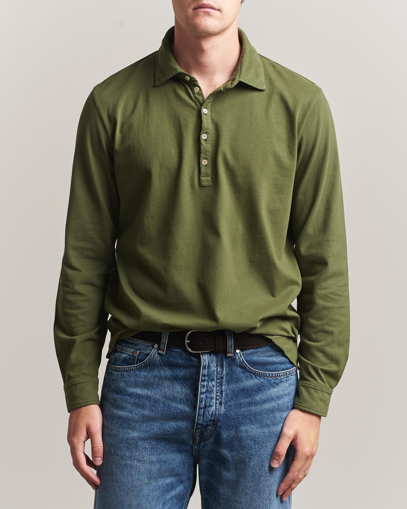 Uomini | Polo | Massimo Alba | Raya Long Sleeve Polo Moss Green
