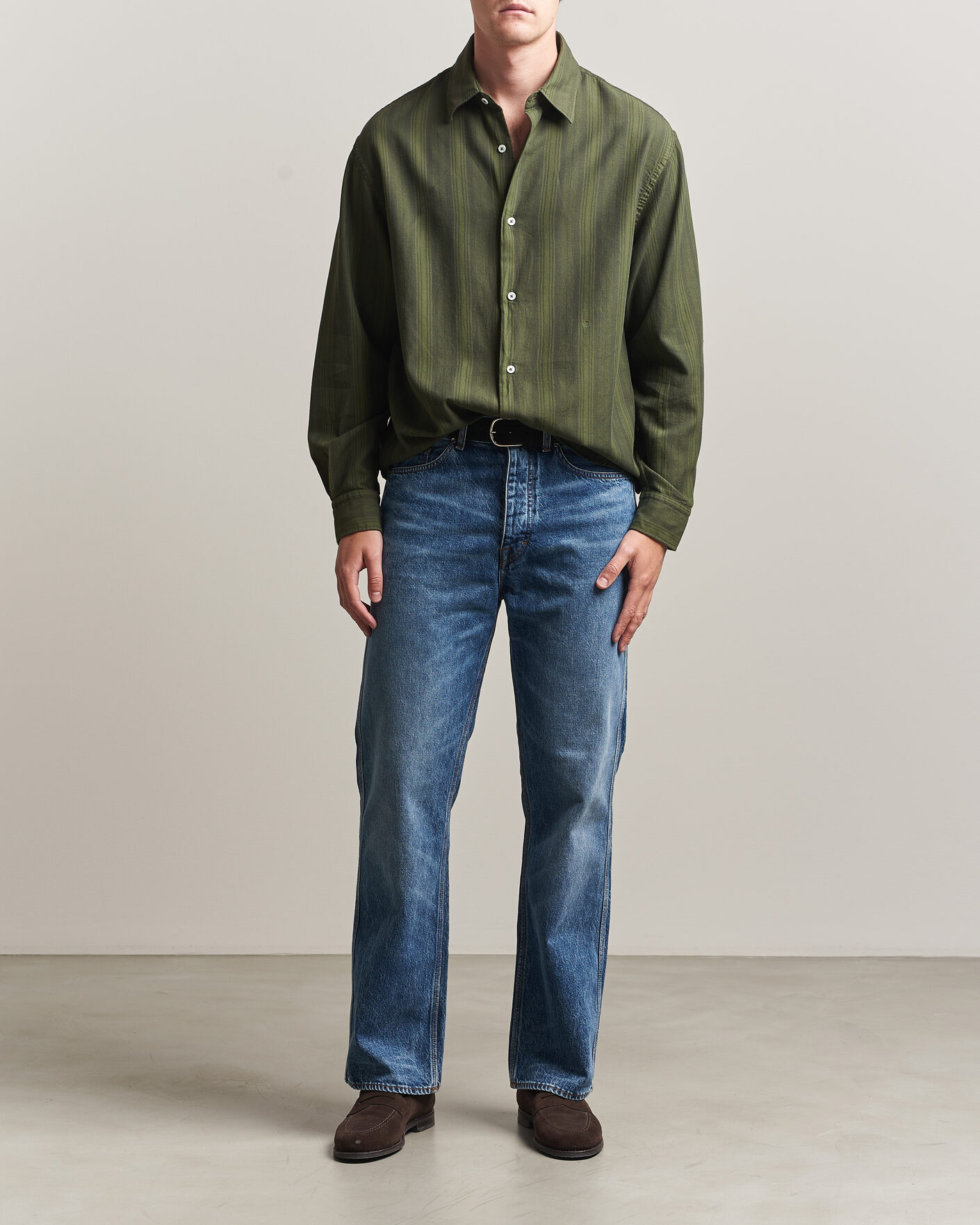 Uomini | Camicie | Massimo Alba | Boxy Striped Cotton Shirt Moss Green