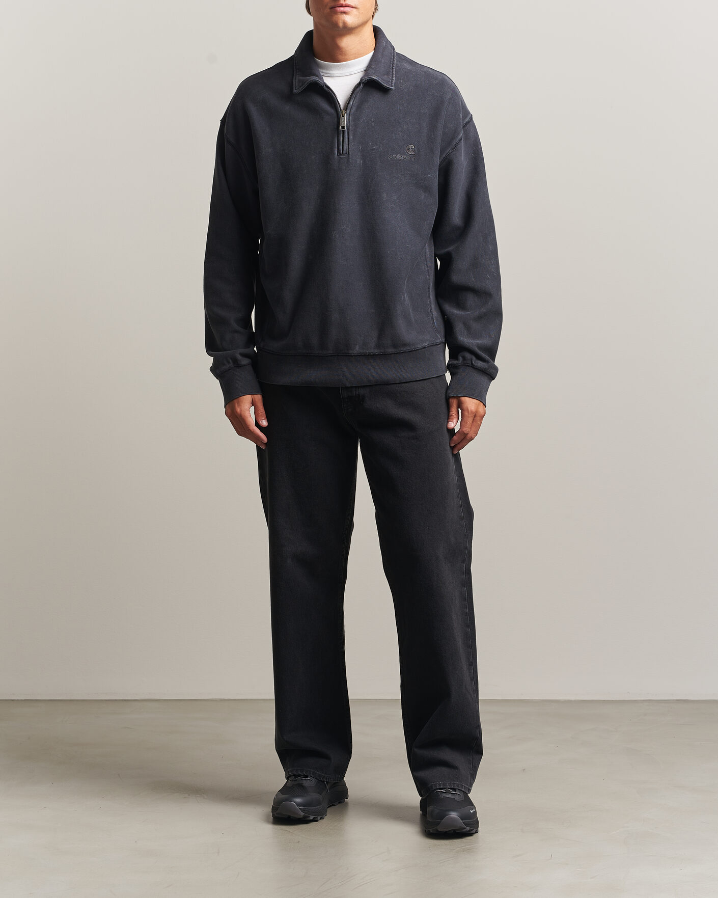 Uomini | Maglieria | Carhartt WIP | Lambert Washed Polo Sweatshirt Black Moon Wash