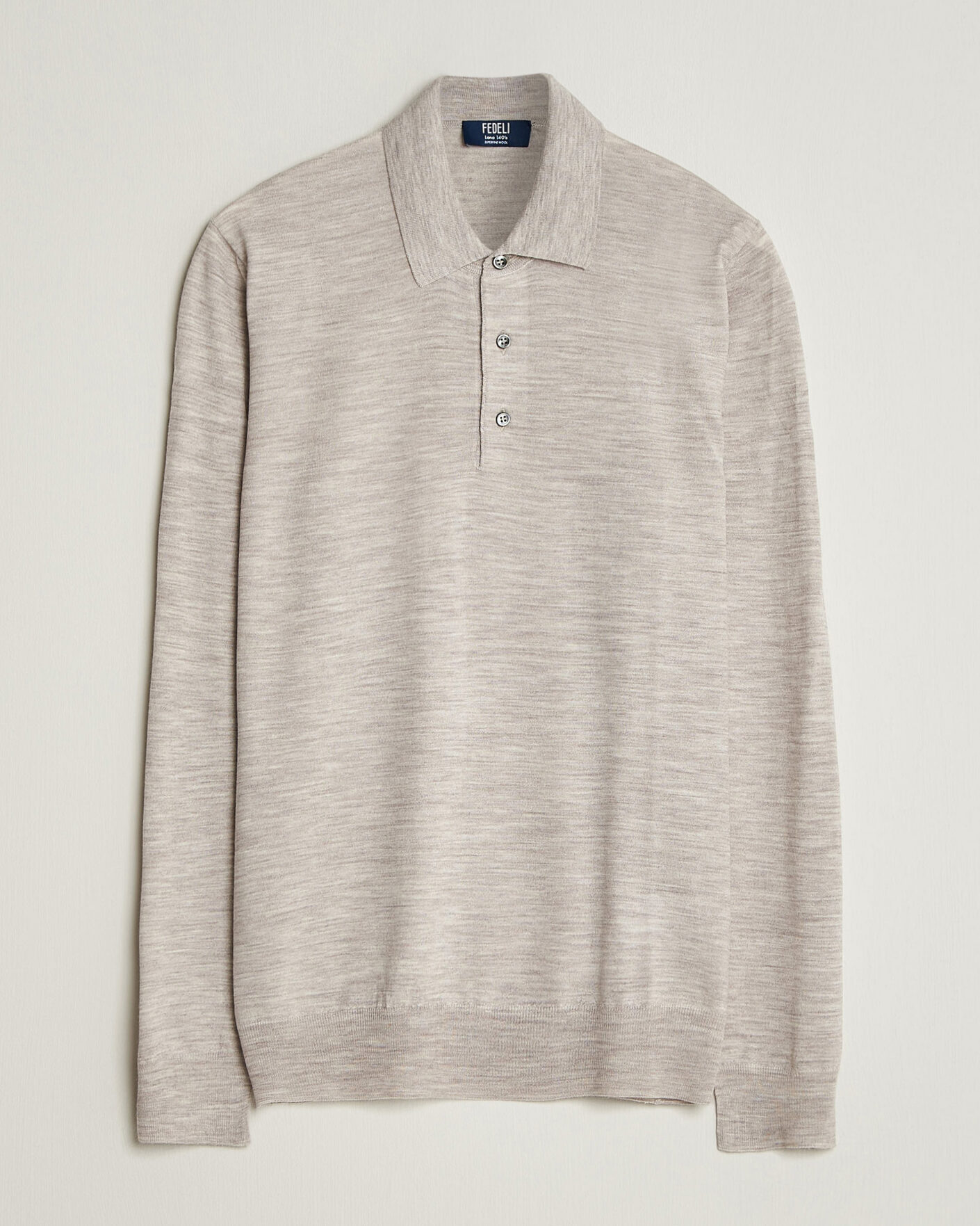 Uomini | Maglieria | Fedeli | 140s Fine Wool Long Sleeve Polo Beige Melange